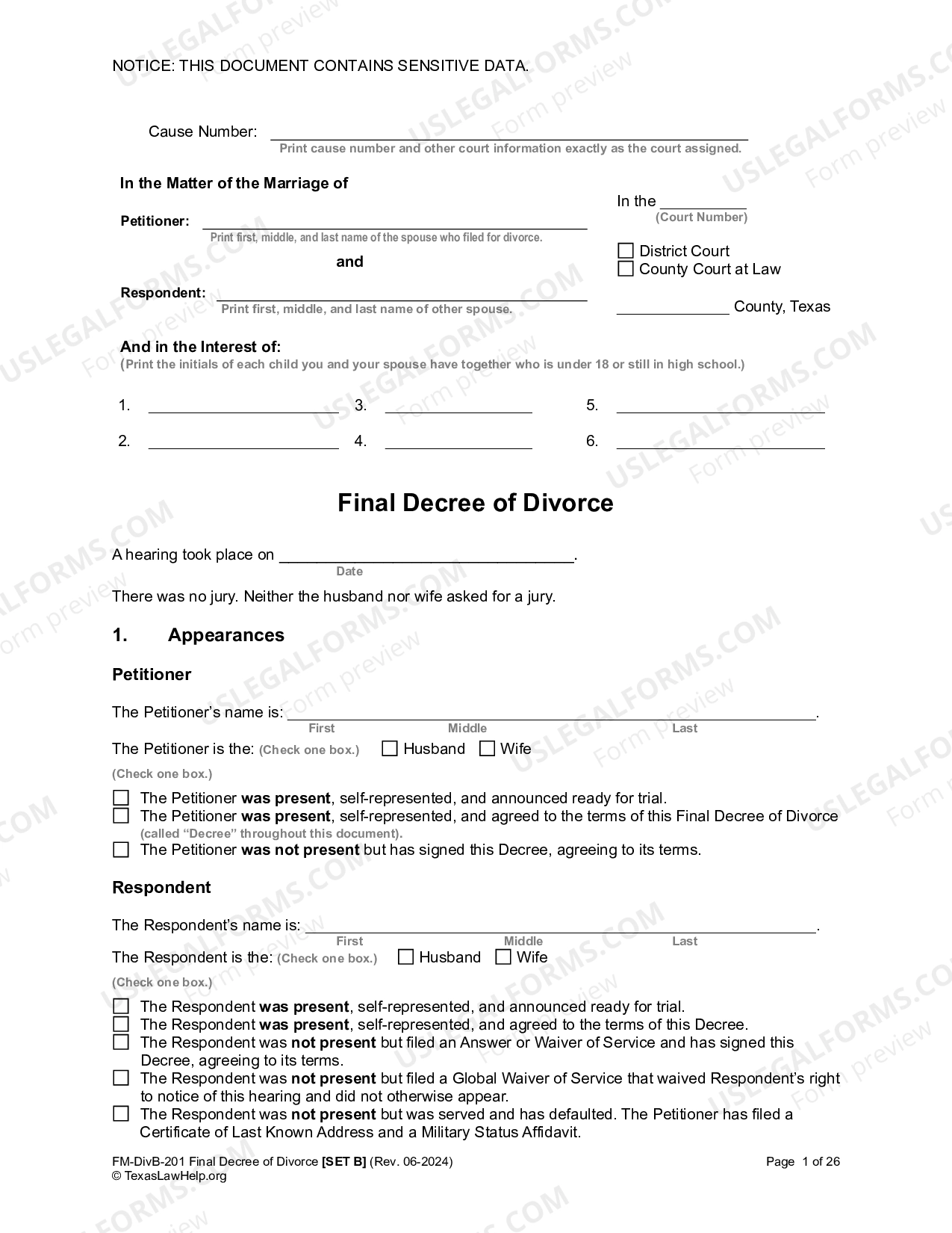 Divorce Decree Form Texas Printable Study Planner