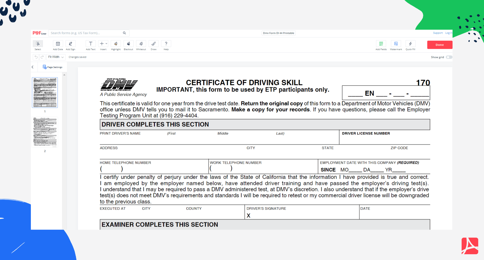 Dmv Form Dl 44 California Dmv Form Dl 44 Blank Online PDFliner