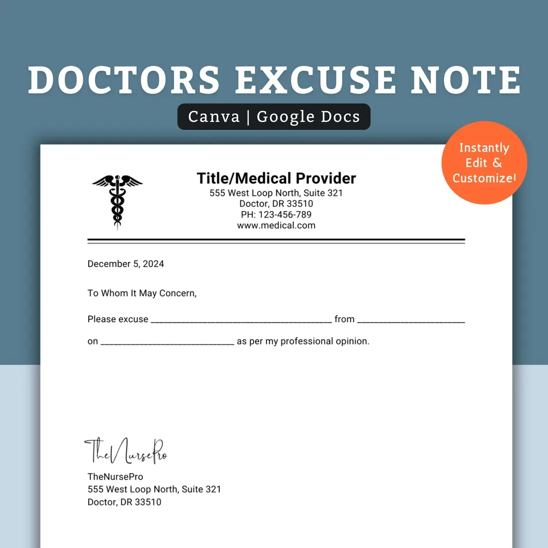 Doctor Excuse Note Template Excuse Note Template Doctor Excuse Note Doctor s Excuse Letter School Excuse Letter Dr Note Canva Etsy