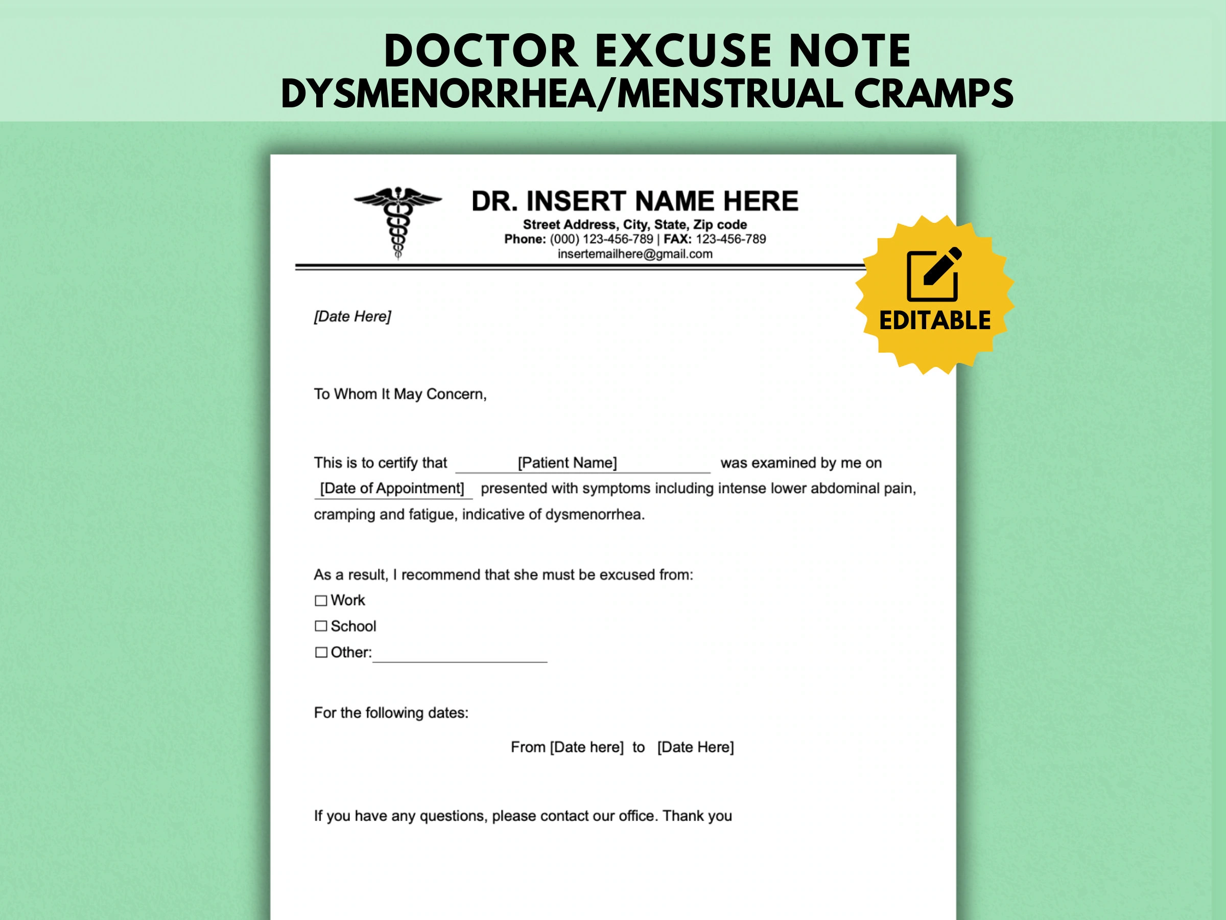 doctors excuse note for work