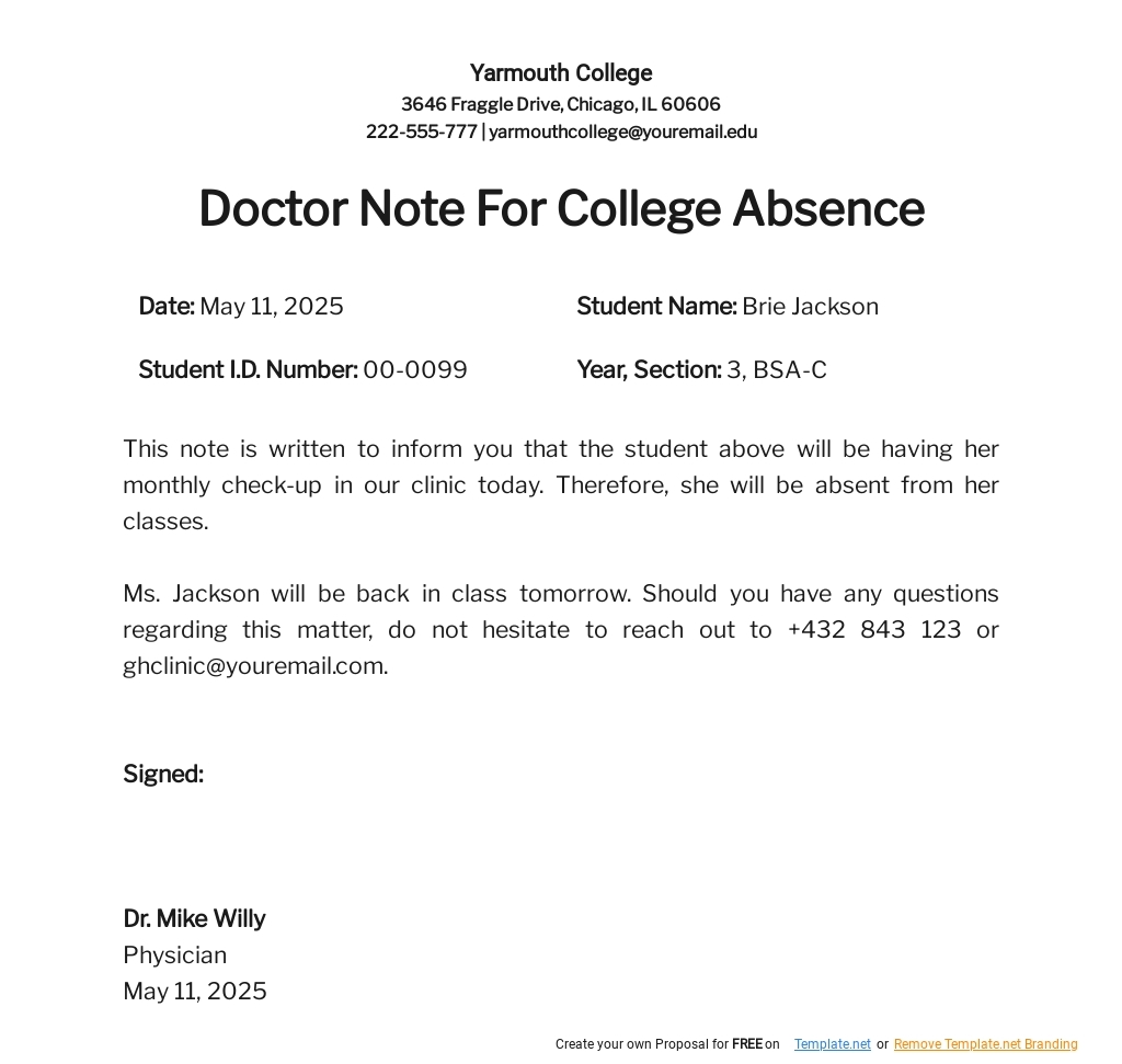 Doctors Note For College Absence Template In Word Google Docs Pages Download Template