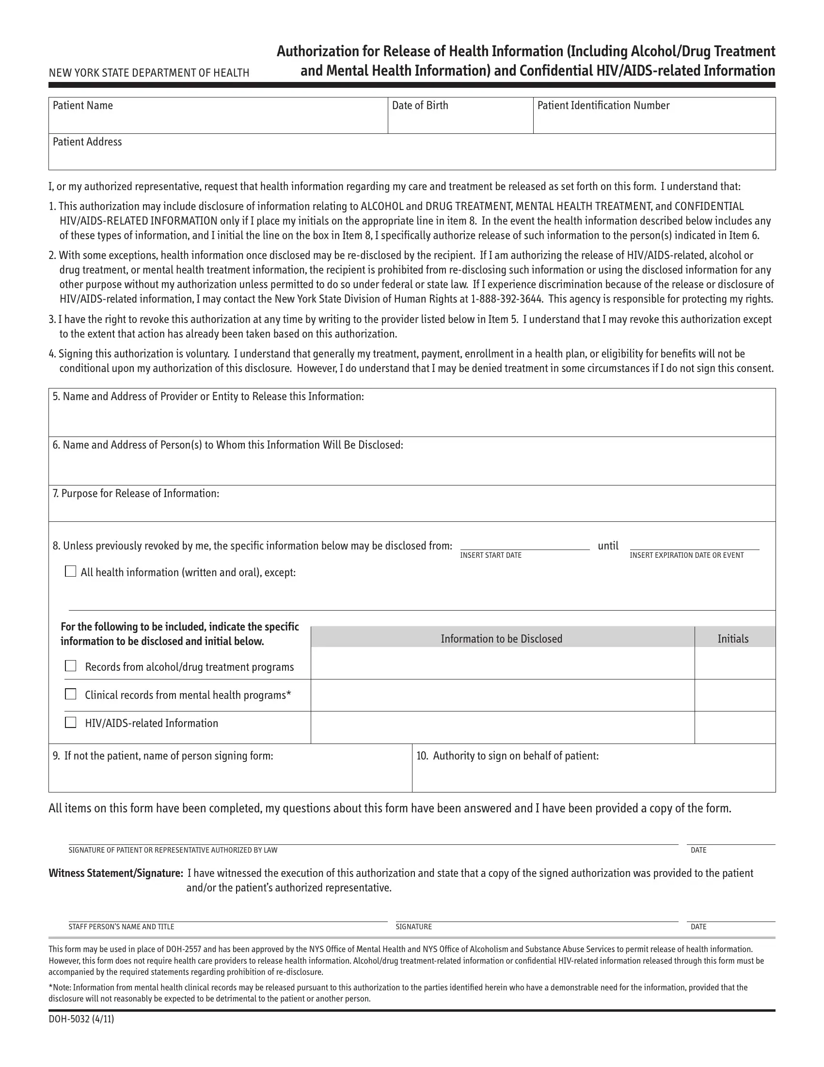 Doh Form 5032 Fill Out Printable PDF Forms Online