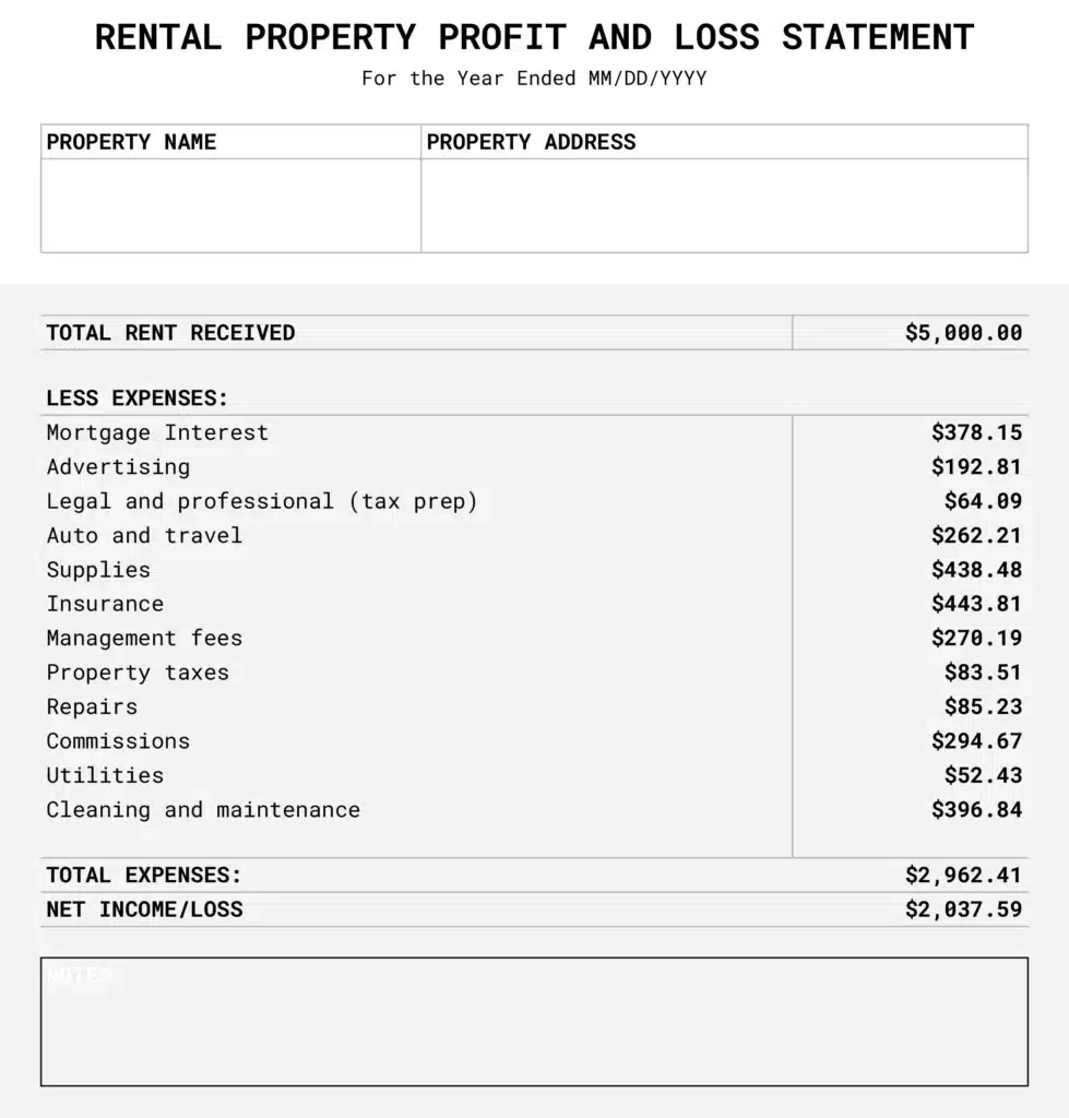 rental property income statement template