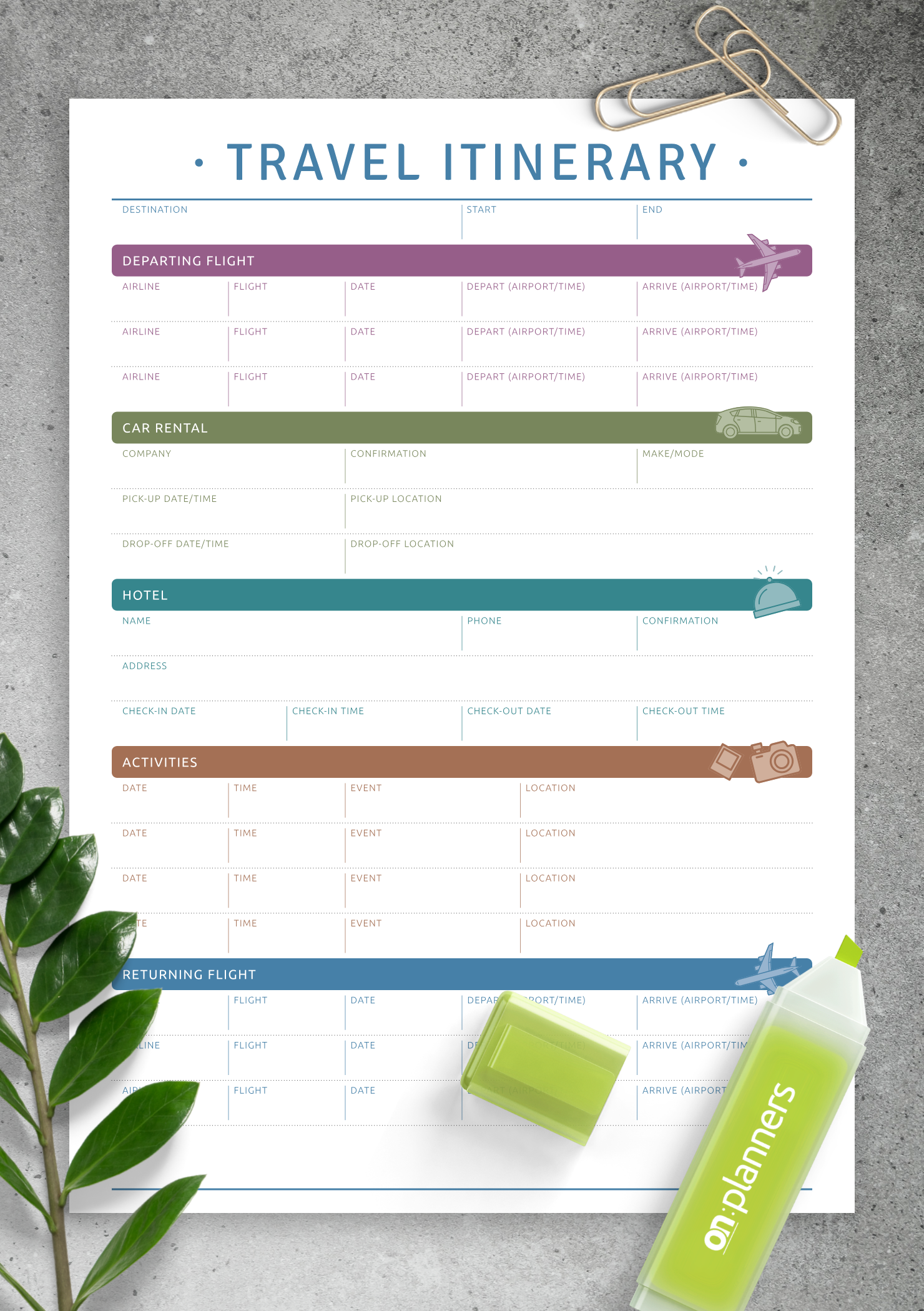 free travel itinerary template