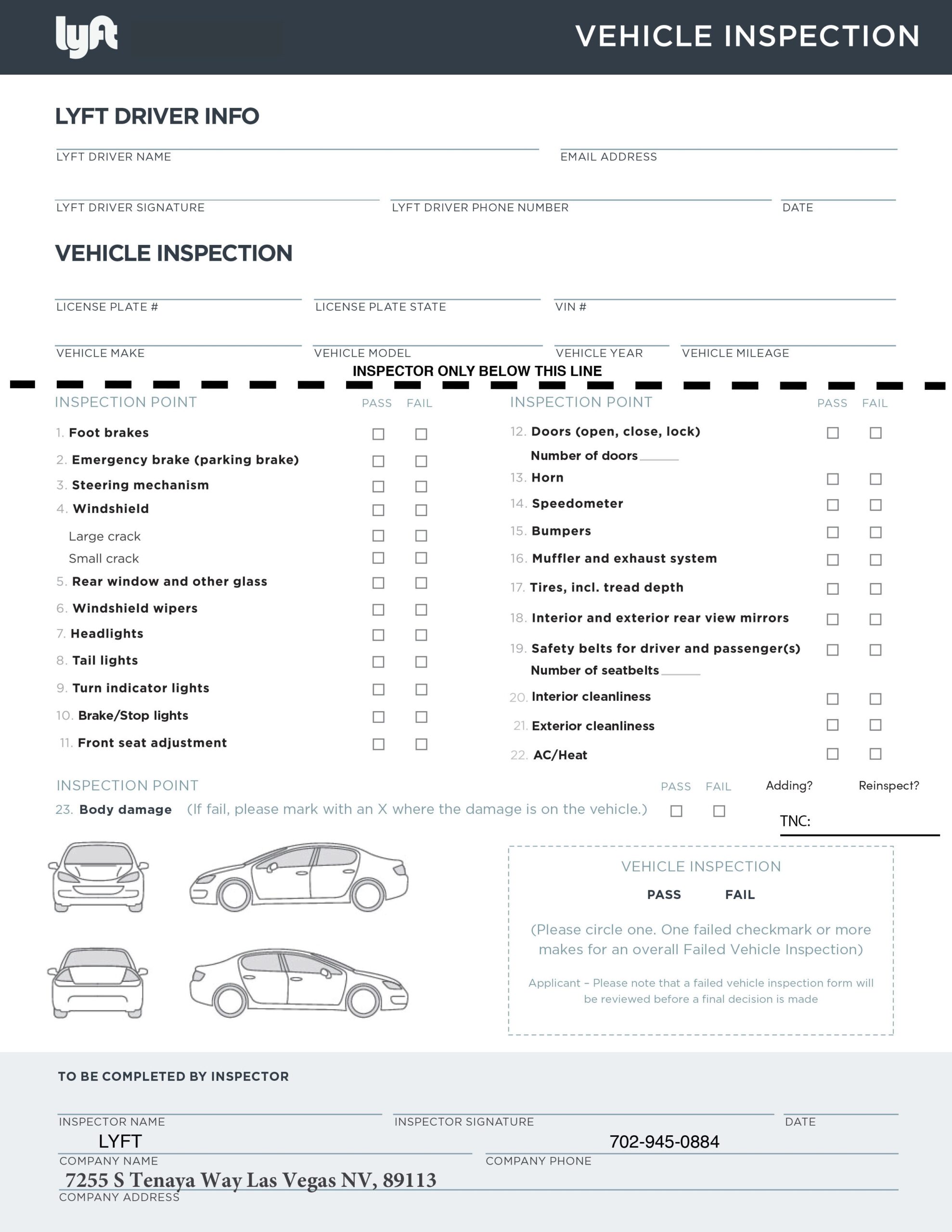 printable uber inspection form