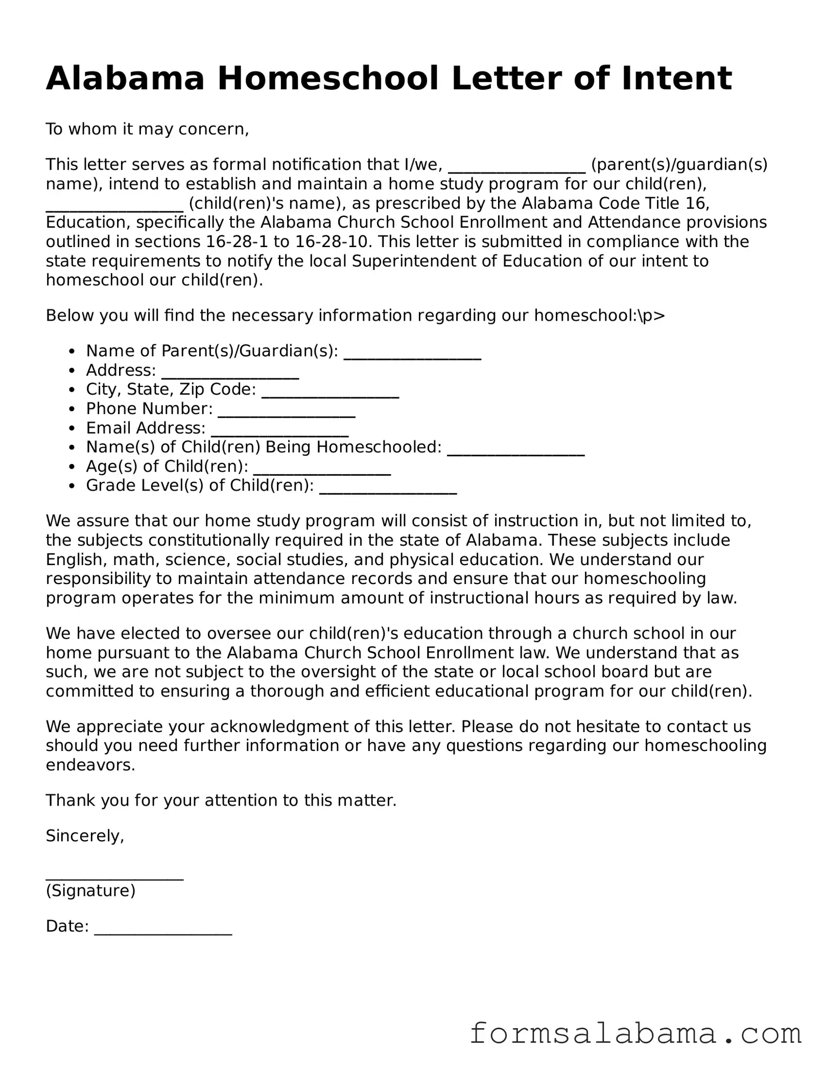 Draft Your Alabama Homeschool Letter Of Intent Using Our Free Template