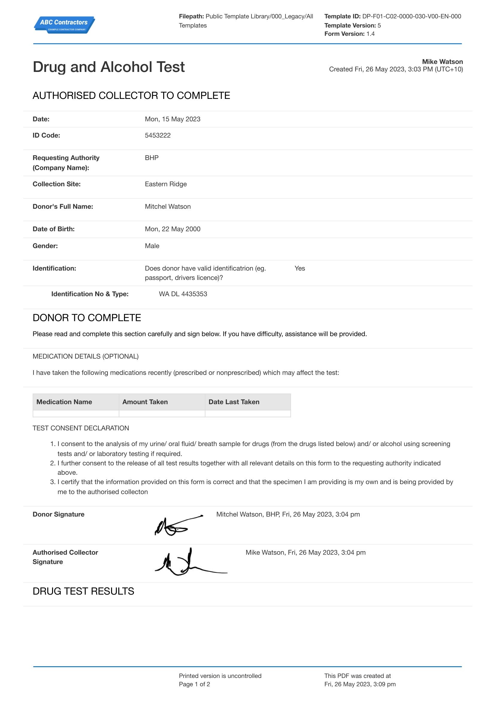 Drug Test Consent Form Template Easy To Complete Consent Forms
