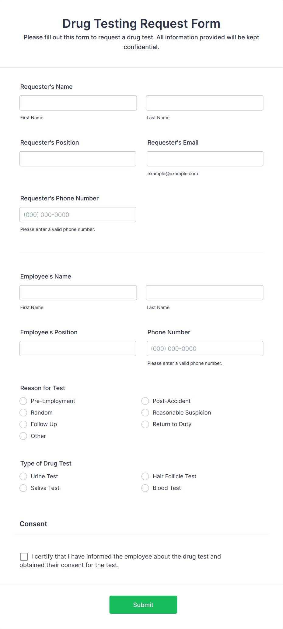Drug Testing Request Form Template Jotform
