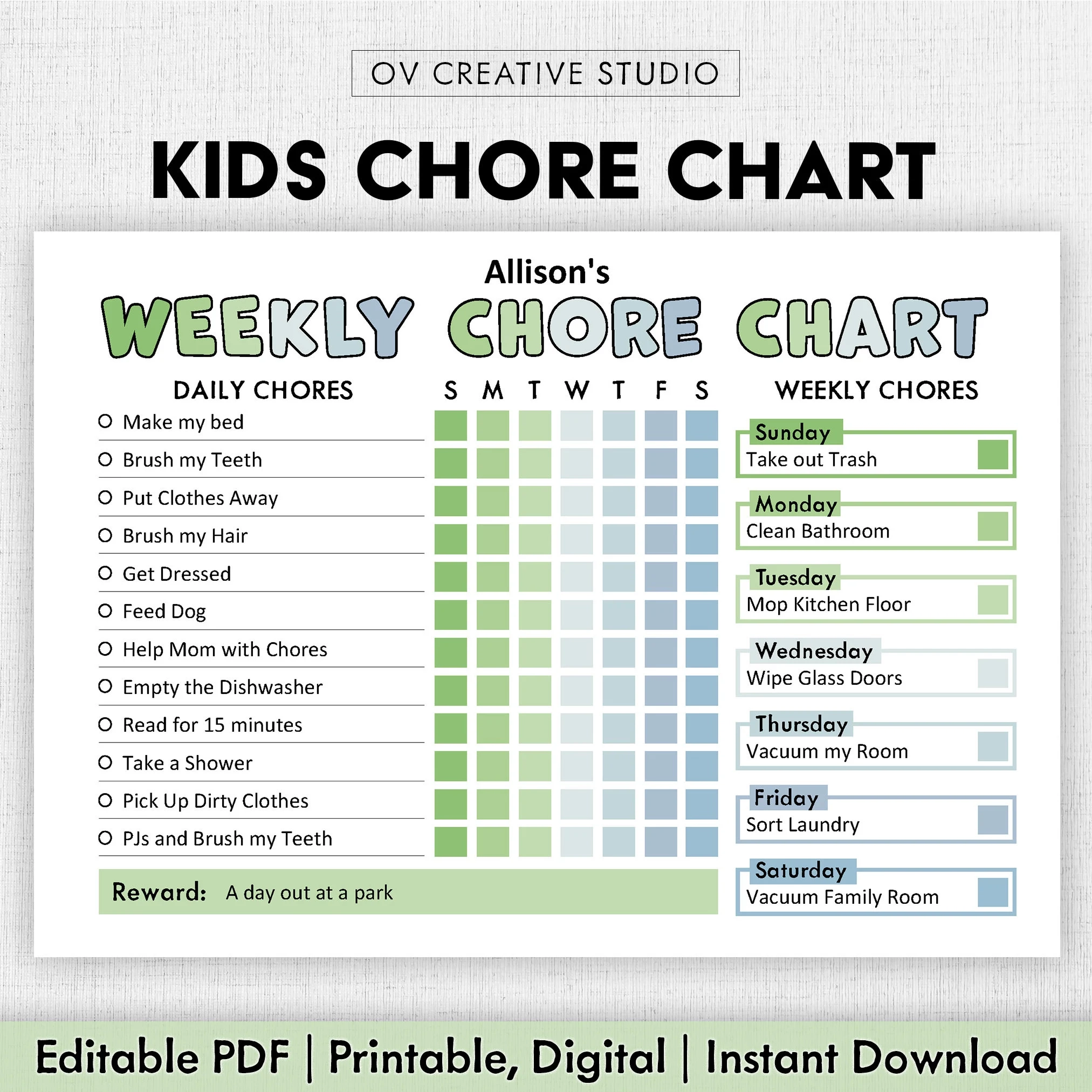Editable Chore Chart For Kids Printable Kids Daily Weekly Responsibility Chart Kids Chore List Kids Daily Routine Checklist PDF Etsy