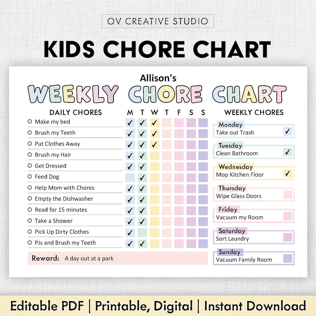 chore chart template for kids