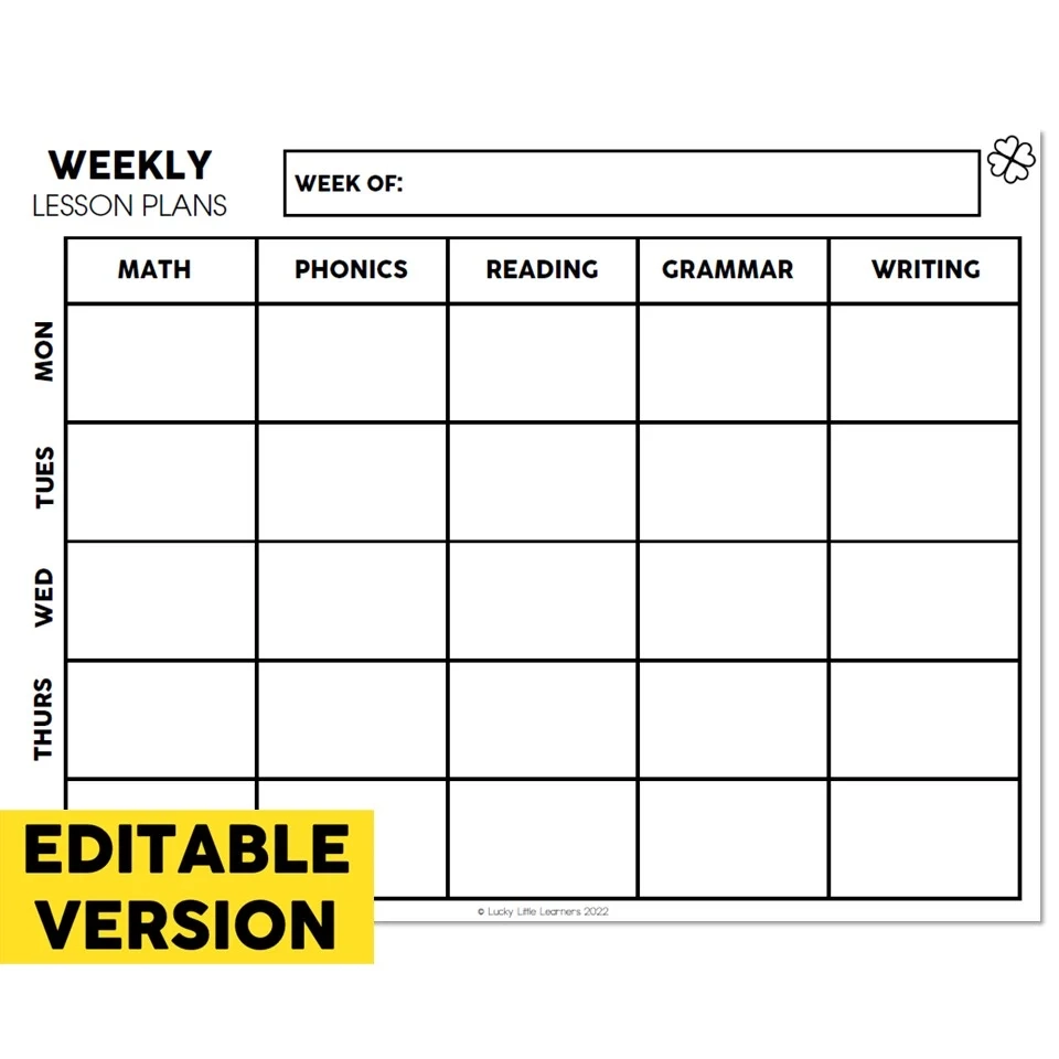 Editable Classroom Setup Back To School Resources Blank Weekly Lesson Plan Template Lucky Little Learners