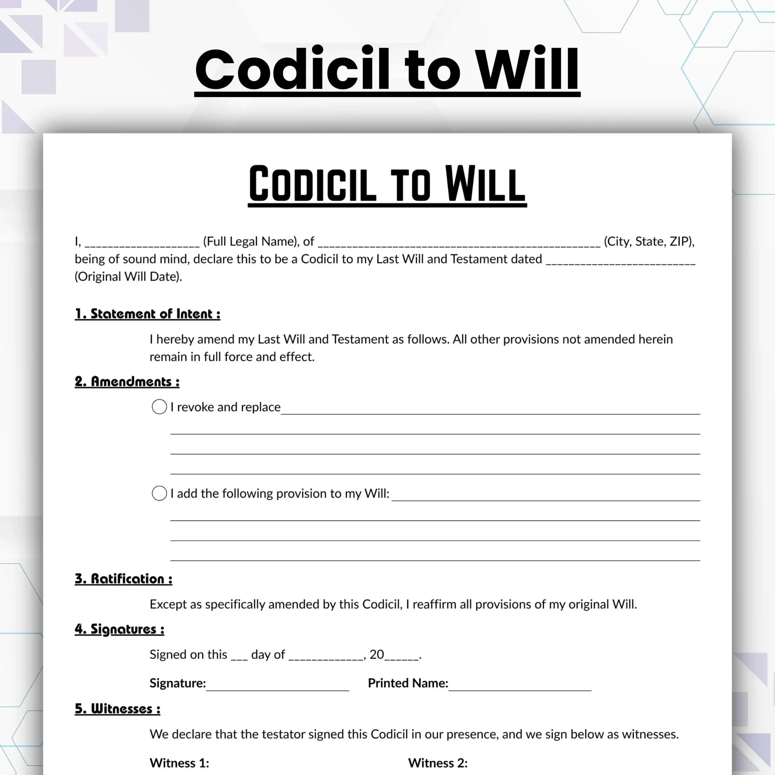 printable codicil form