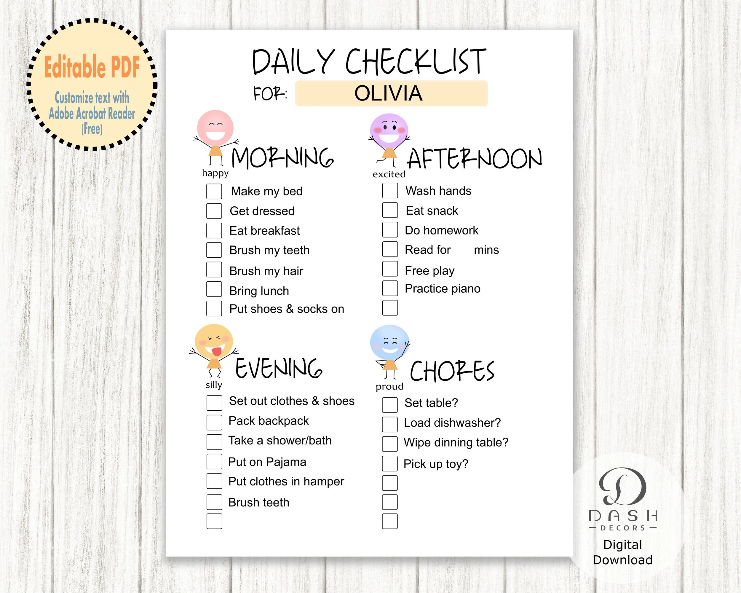 Editable Daily Routine Chore Chart Template For Kids Toddler Printable Rainbow Responsibility Chart List Daily Routine Checklist Etsy