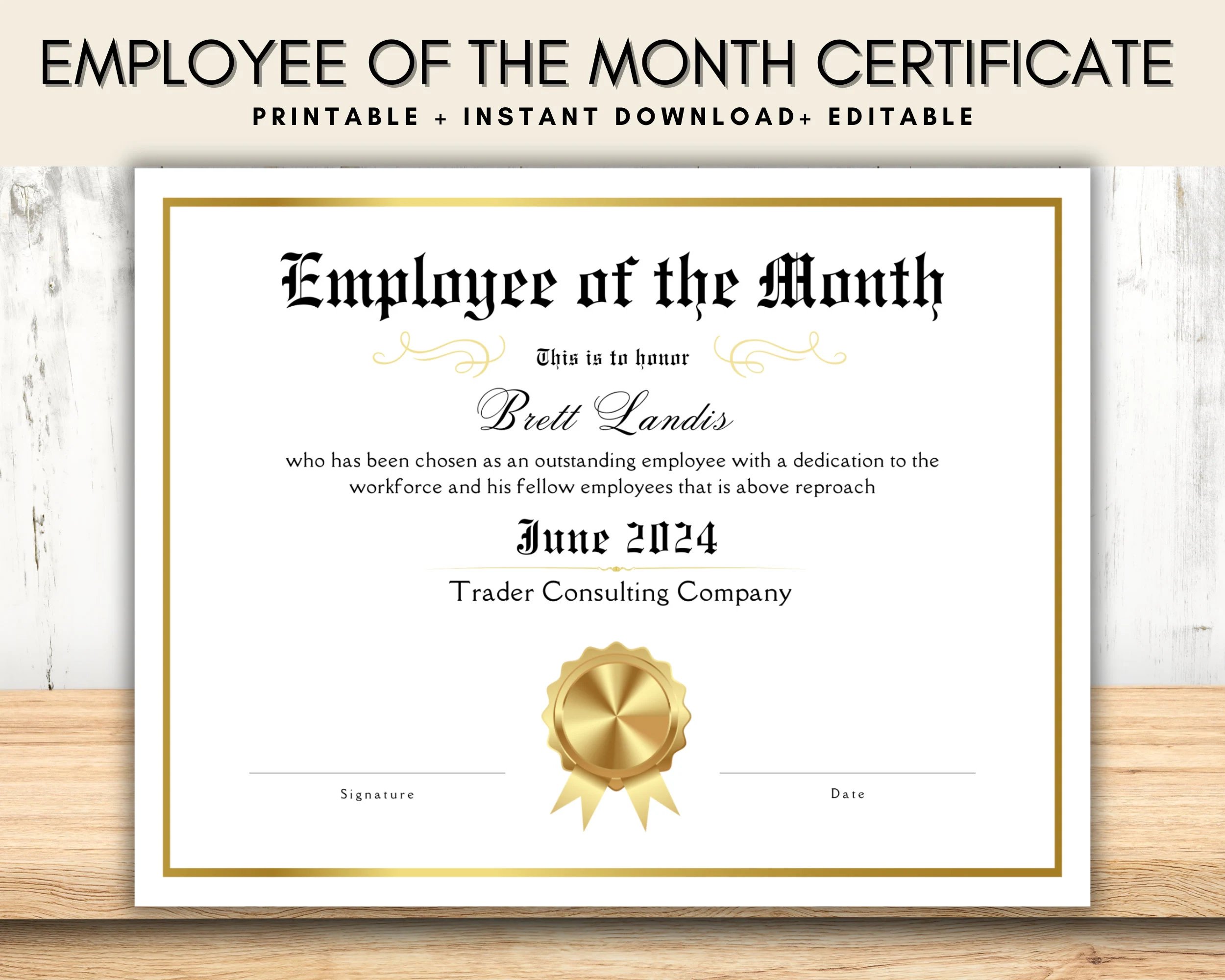 Editable Employee Of The Month Certificate Employee Appreciation Template employee Of The Month Award Certificate Template Of Appreciation Etsy