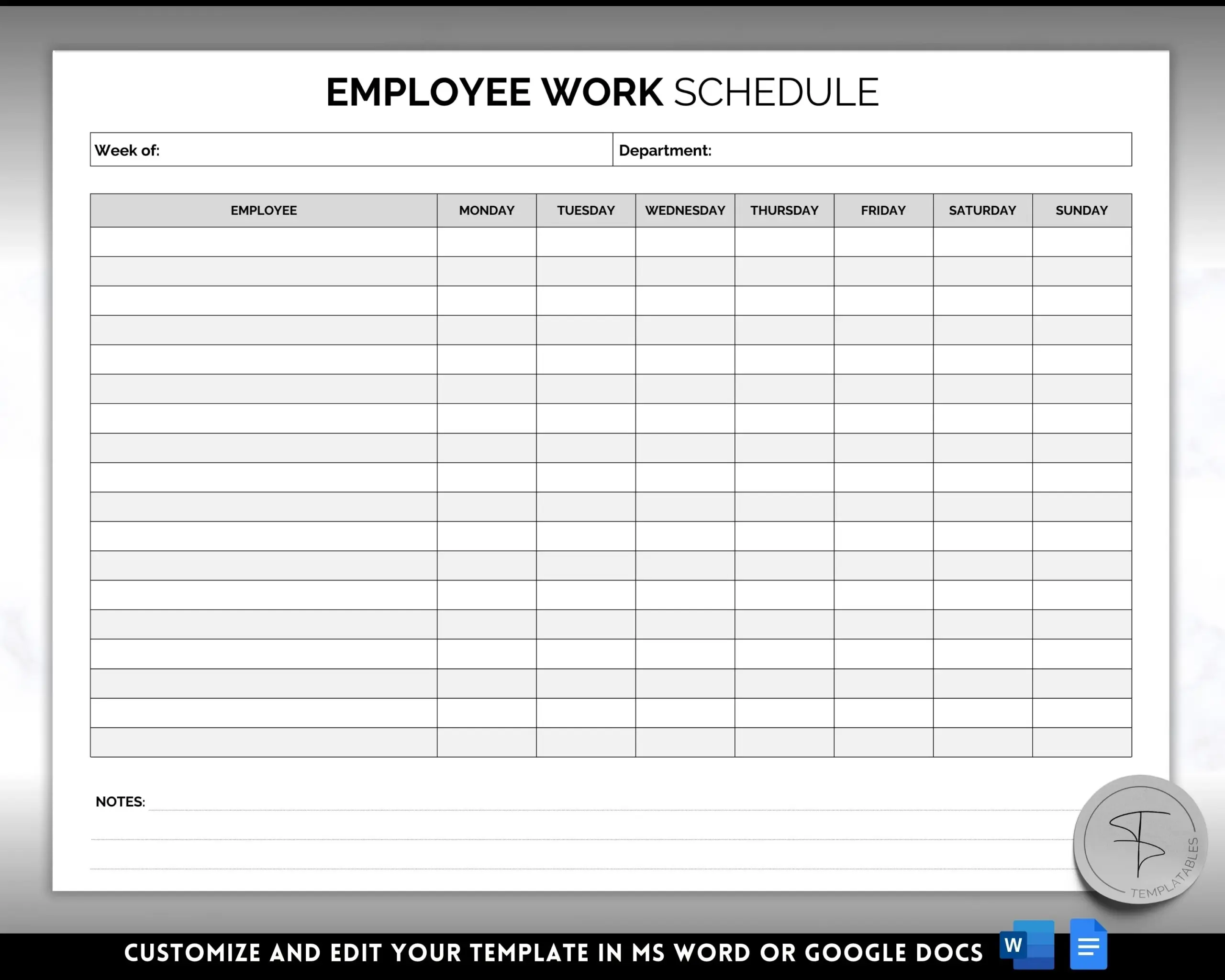 Editable Employee Work Schedule Time Tracker Template