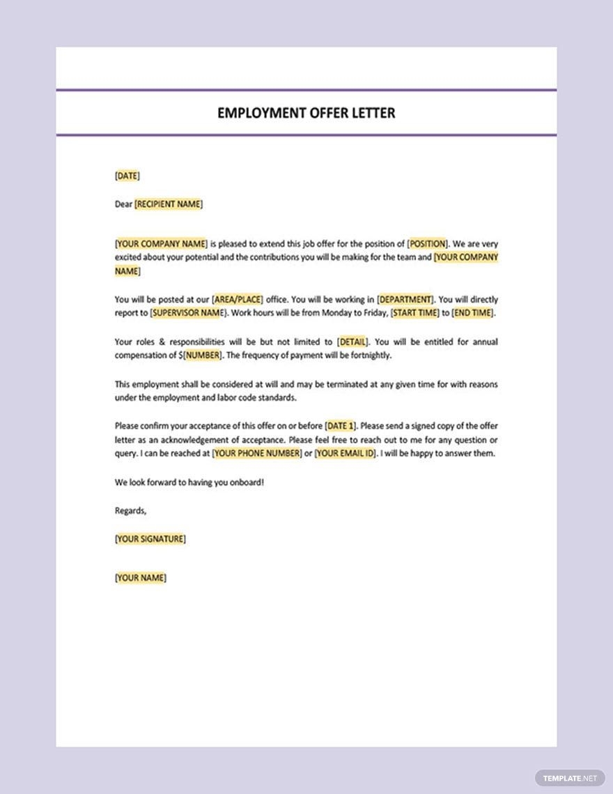letter job offer template