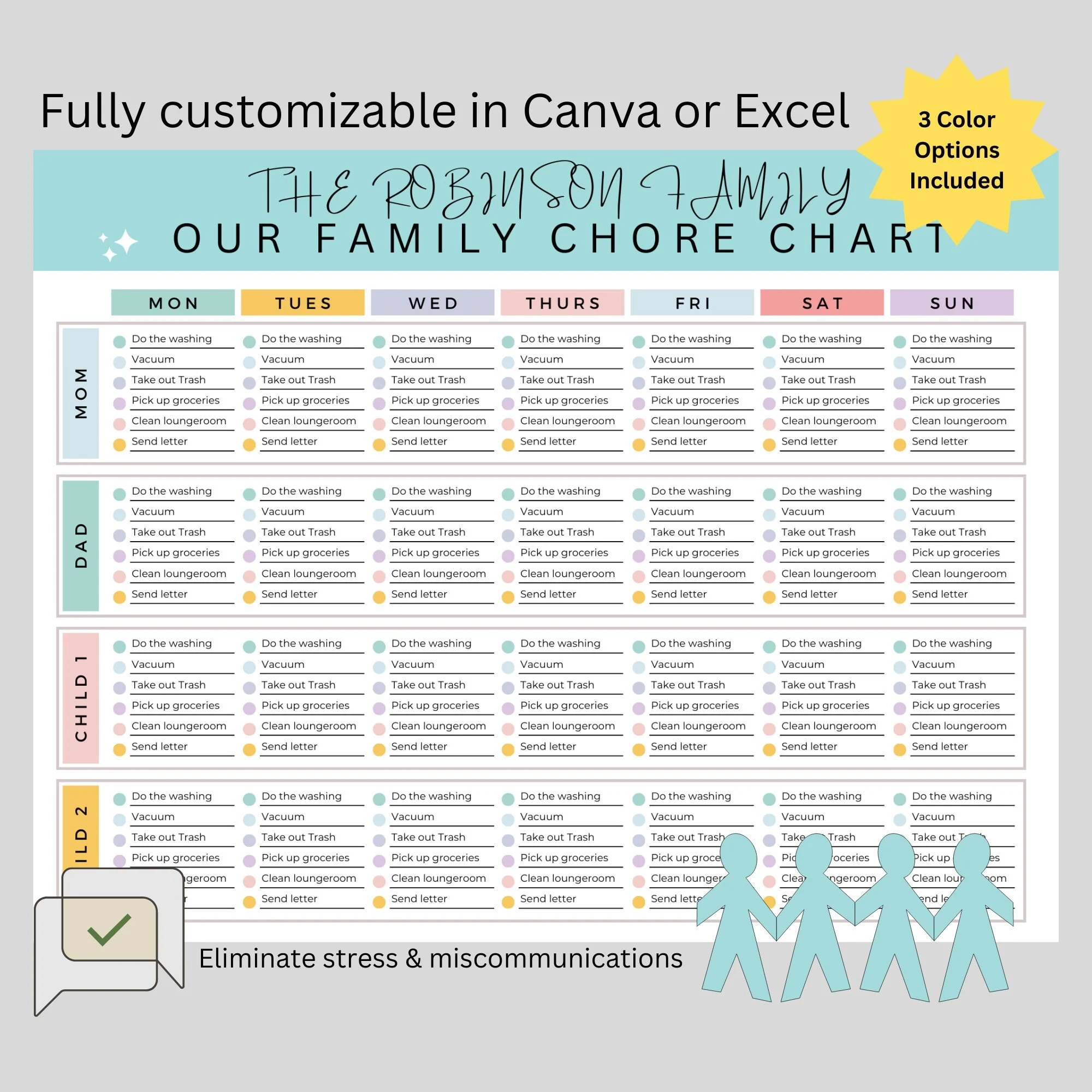 Editable Family Chore Chart Roommate Chore List Cleaning Checklist Household Chore List Weekly House Chores Daily Cleaning List Etsy