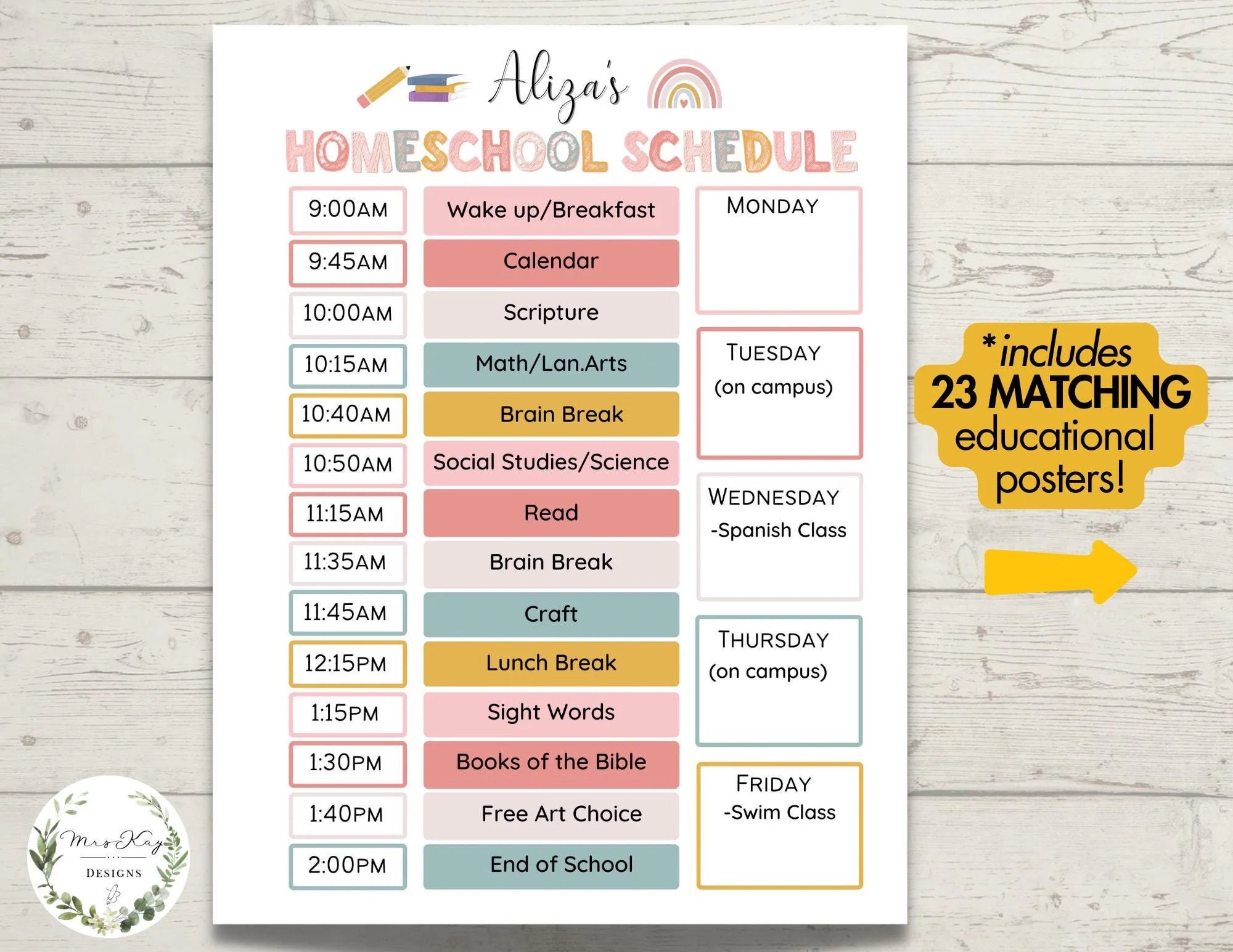 Editable Homeschool Schedule Template Printable Editable Customizable Daily Routine School Calendar Weekly FREE Educational Posters Etsy