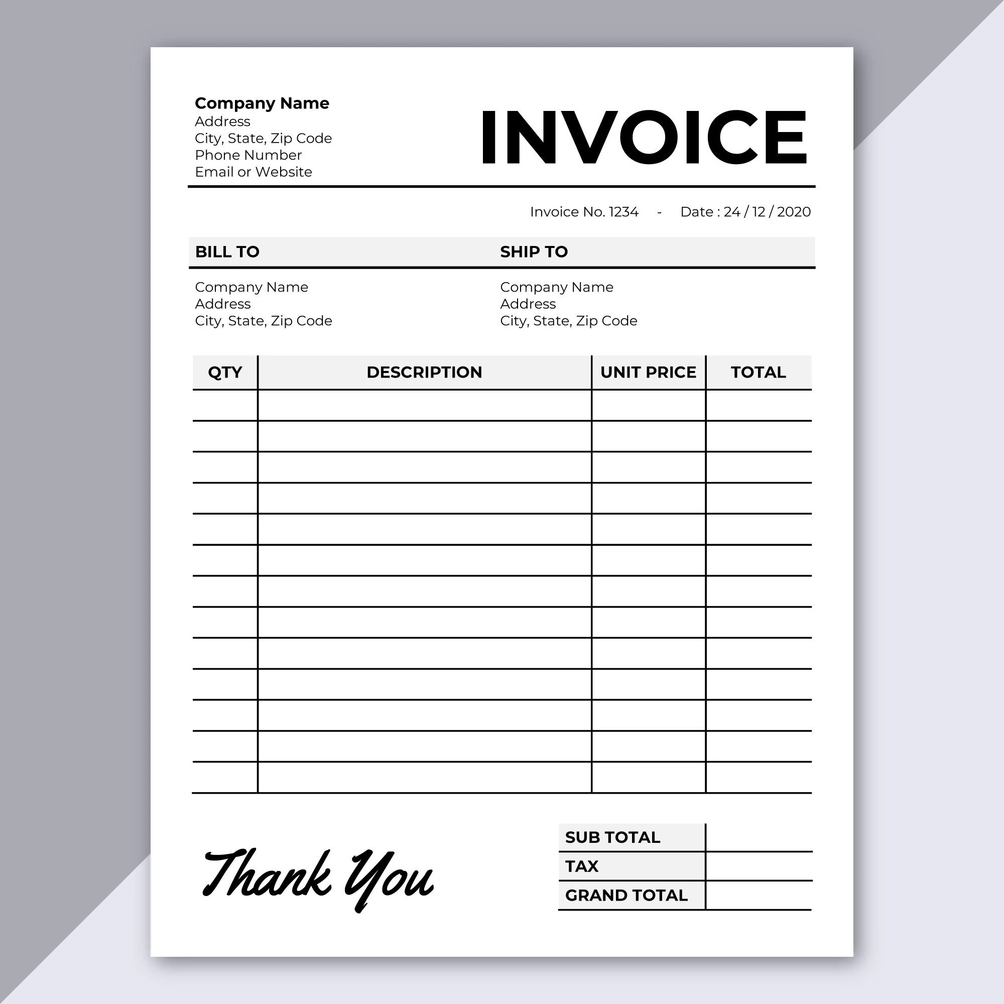 Editable Invoice Template Printable Microsoft Word Invoice A4 US Letter Etsy