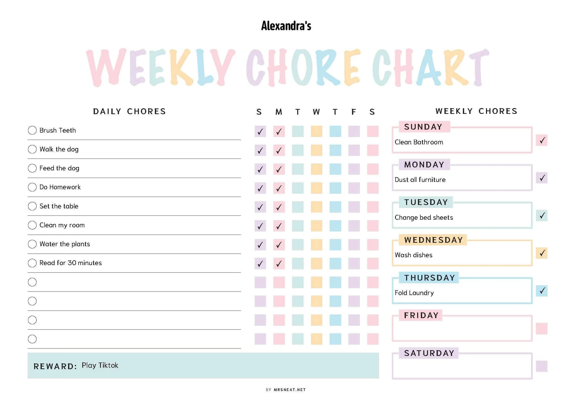 printable chore chart pdf