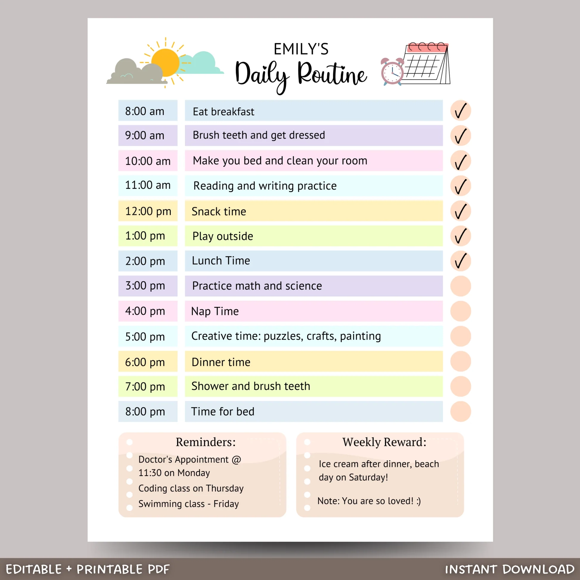 Editable Kids Daily Routine Printable Chore Chart Daily Schedule Tem Scribbled LLC