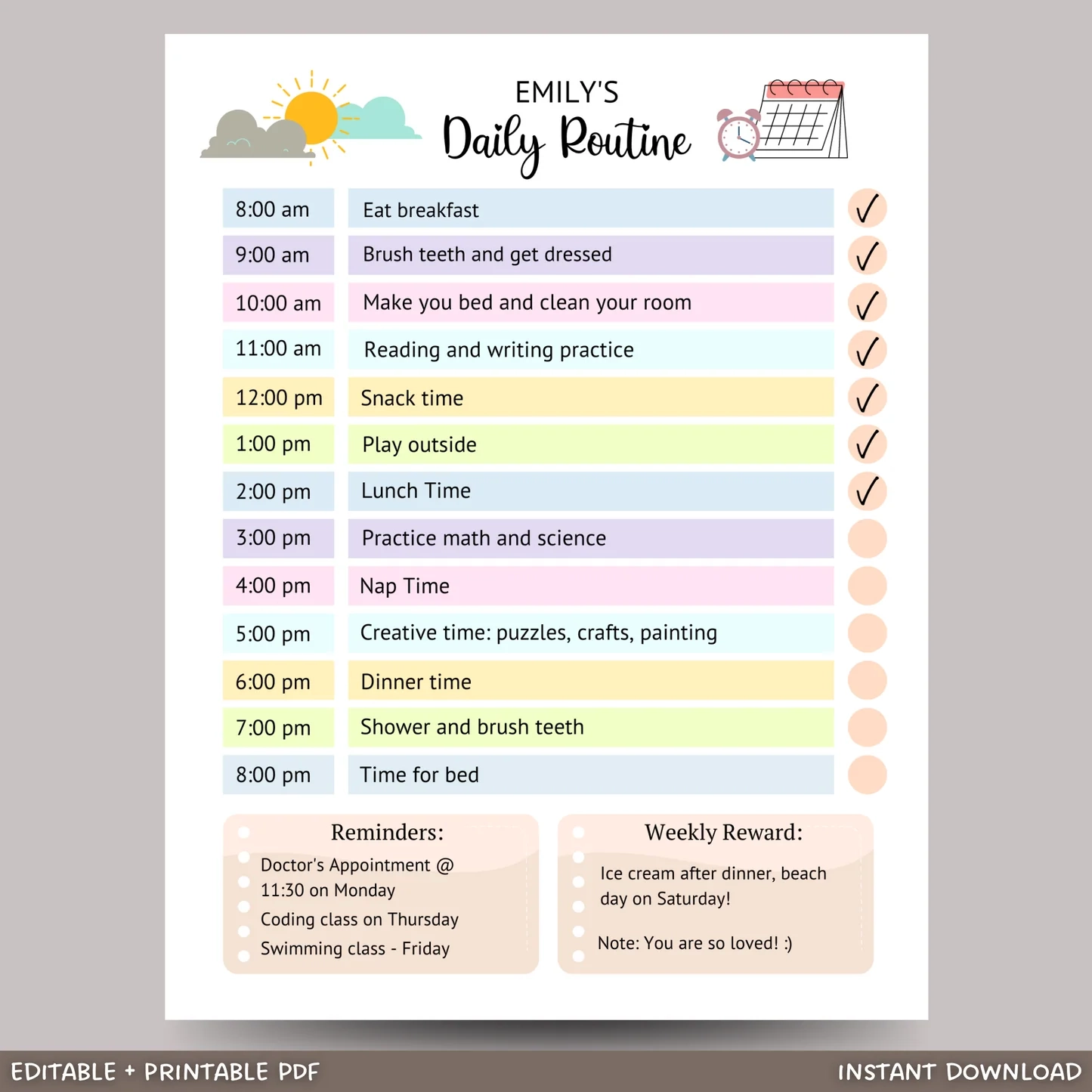 children's daily chore chart