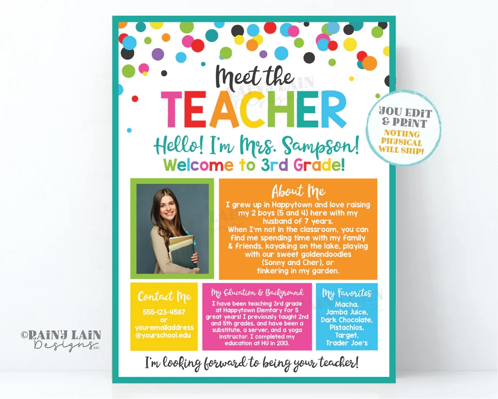 Editable Meet The Teacher Template Printable School Welcome Letter T Rainy Lain Designs LLC