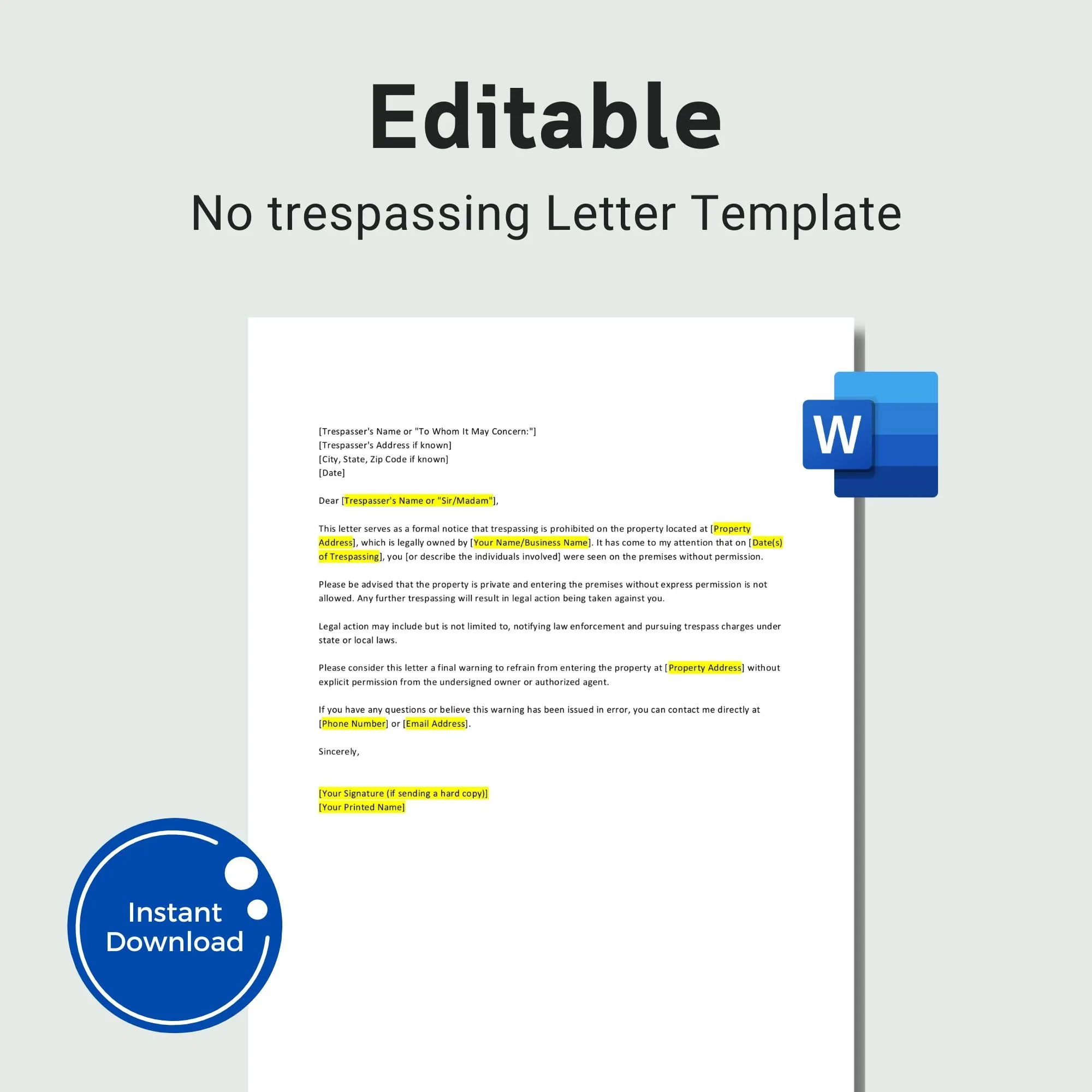 printable trespass notice form
