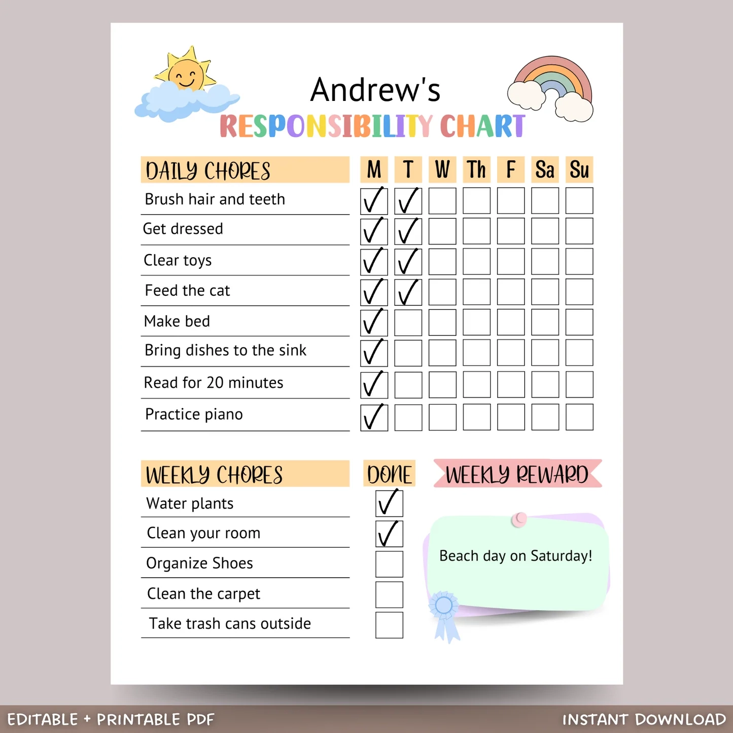 printable responsibility chart template