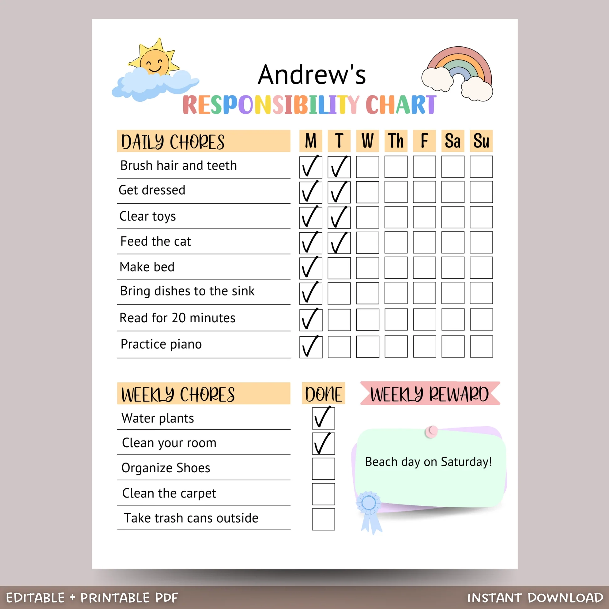 chore charts for kids