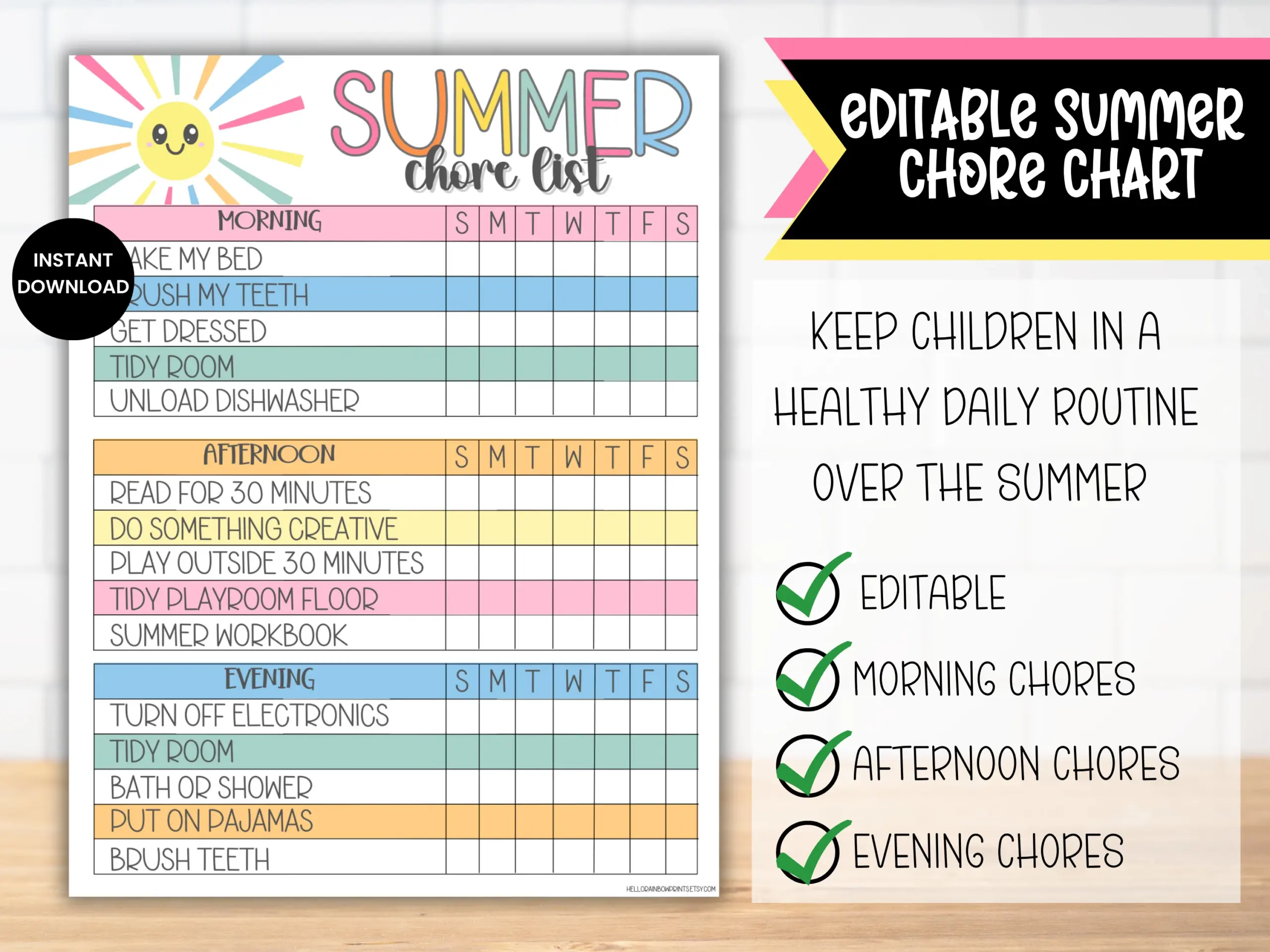 Editable Summer Chore Chart List For Kids Teen Chores Reward System Tracker Charts Summer Routine Responsibility Checklist Chore Calendar Etsy
