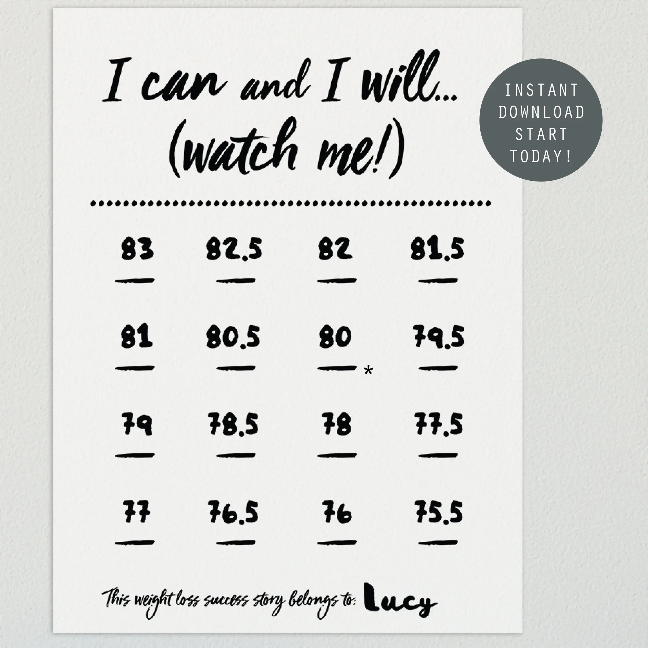 Editable Weight Loss Tracker Chart Motivational Goal Wall Art Printable PDF A4 US Letter Etsy