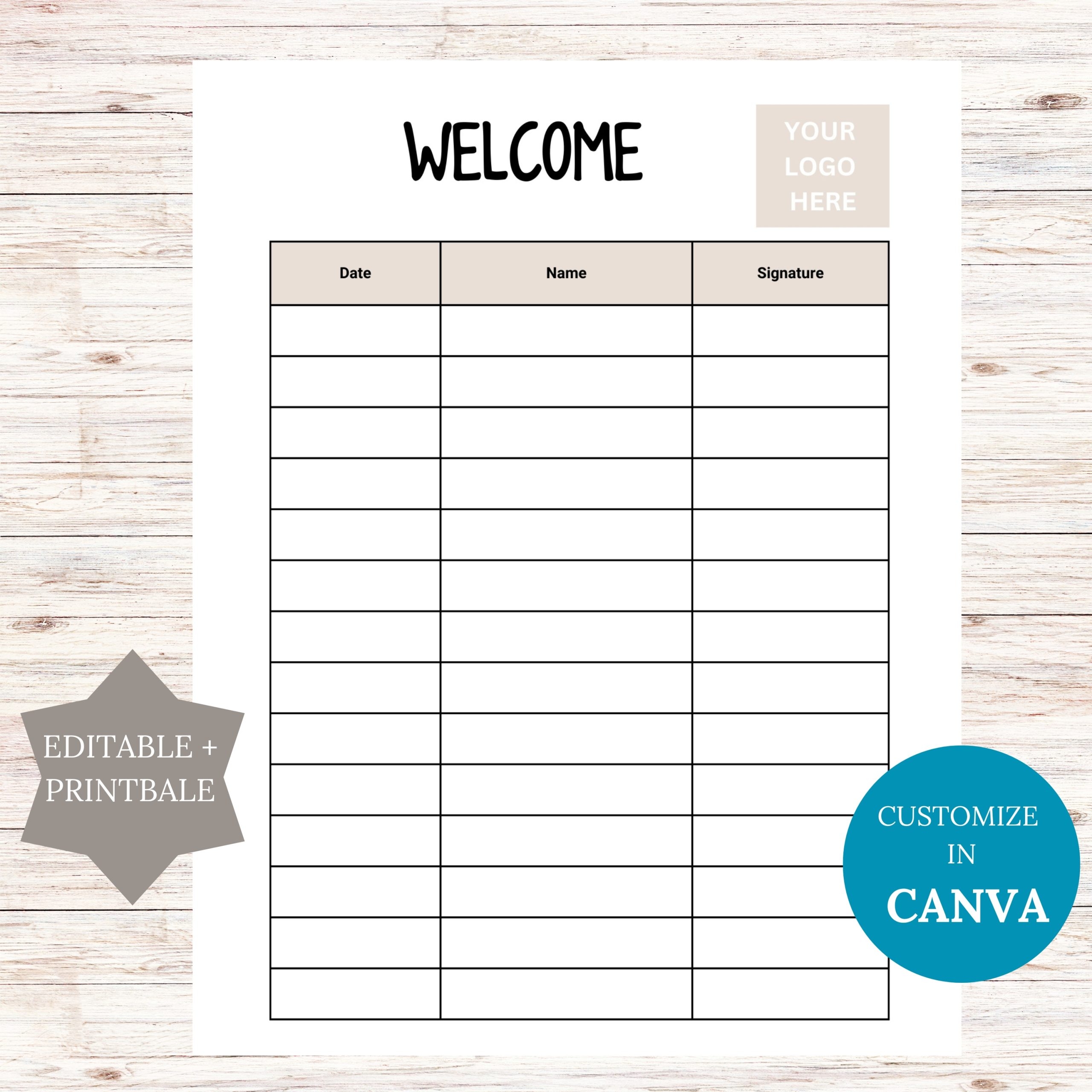 Editable Welcome Sign In Sheet Printable