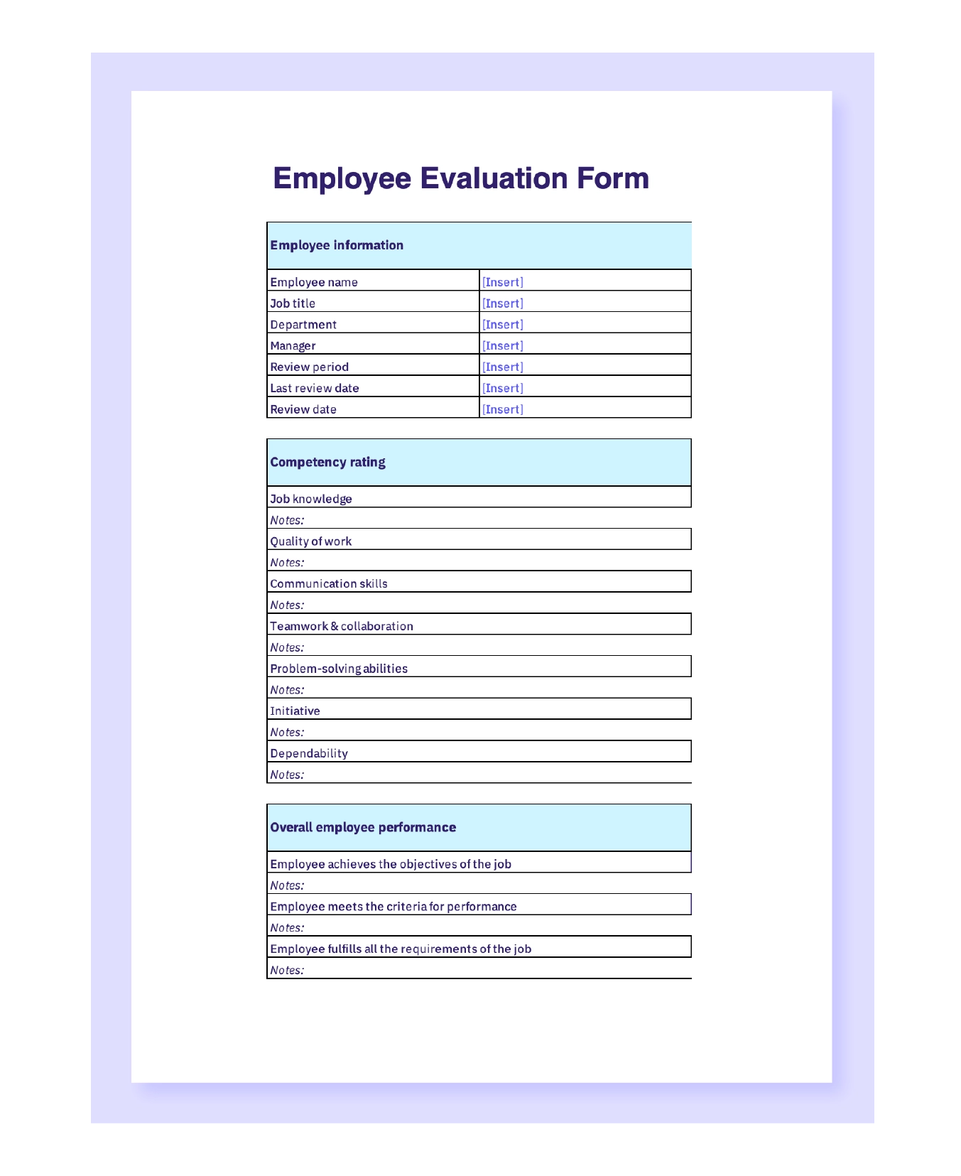 employee evaluation forms printable