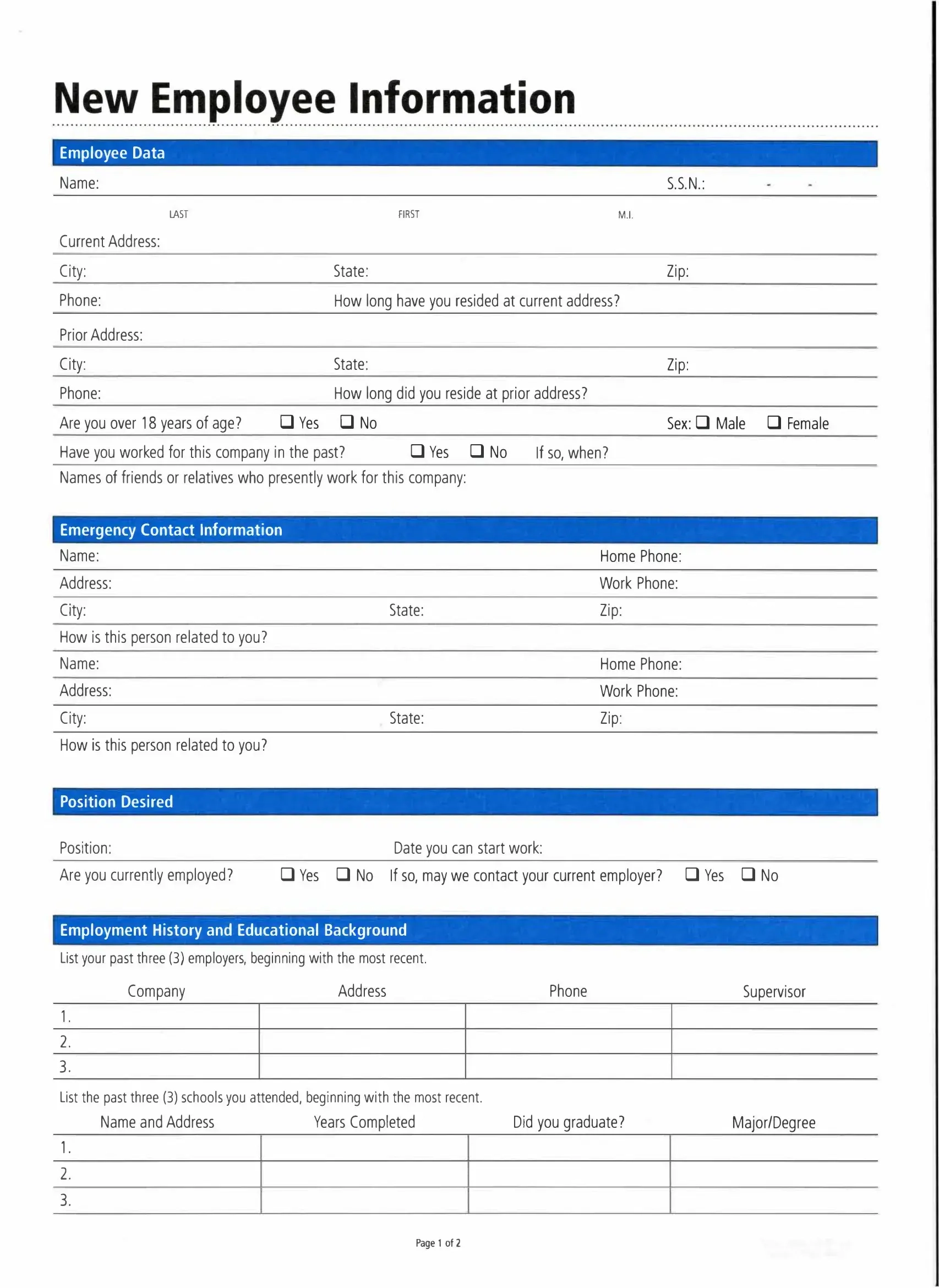 Employee Information Form Fill Out Printable PDF Forms