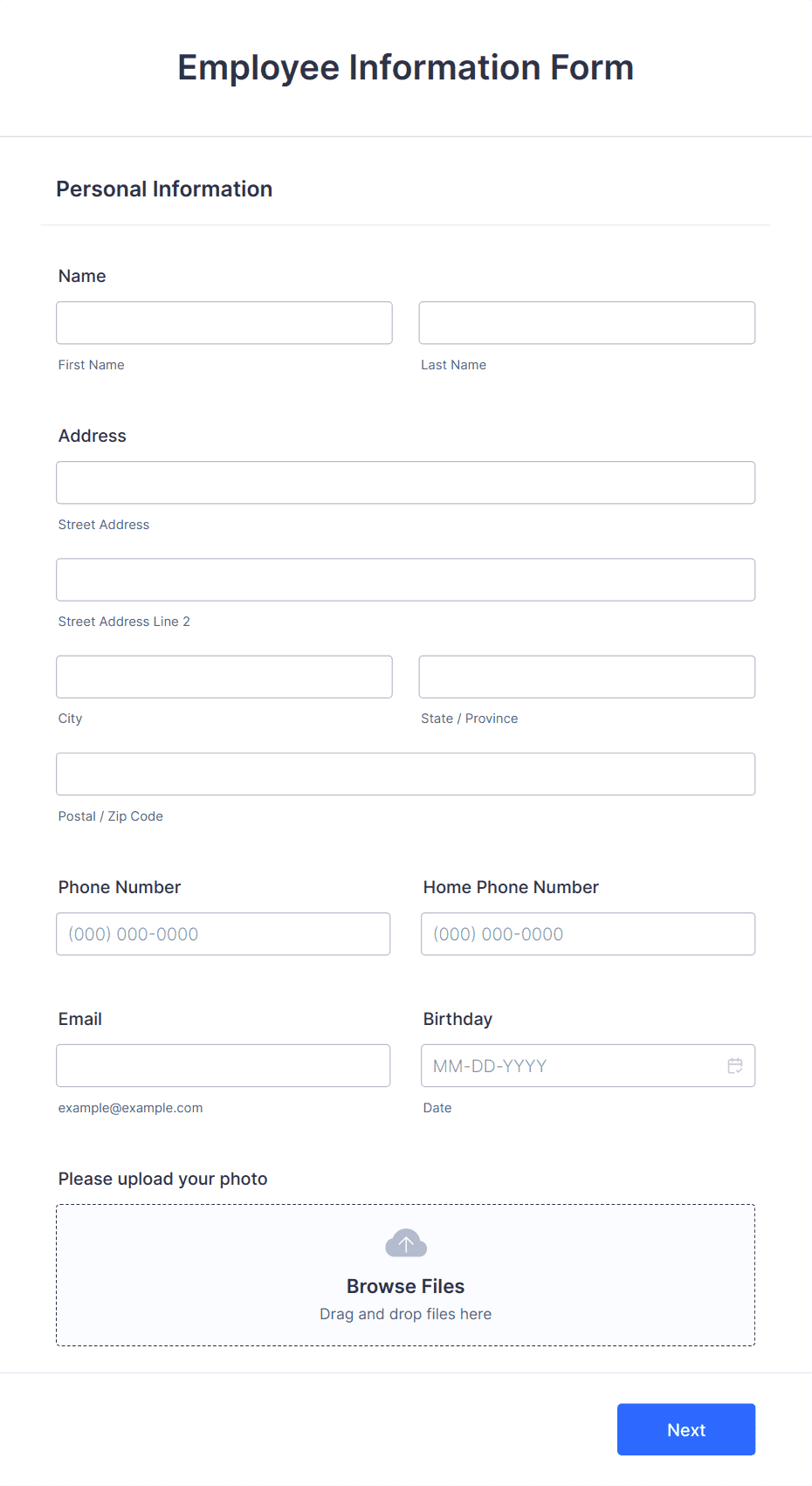 printable employee information form