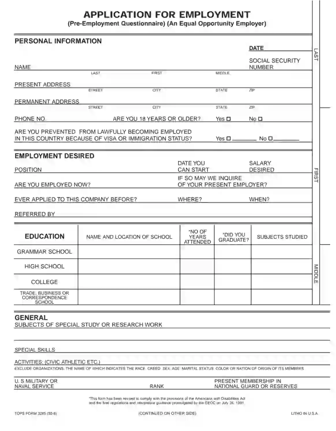 Employment Application Form Fill Out PDF Forms Online
