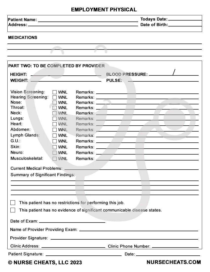 Employment Physical Printable And Downloadable