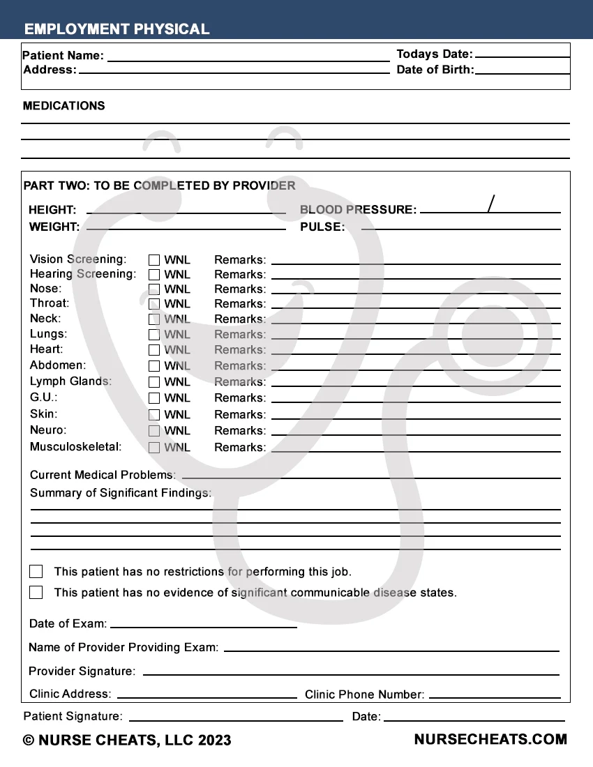 Employment Physical Printable And Downloadable 