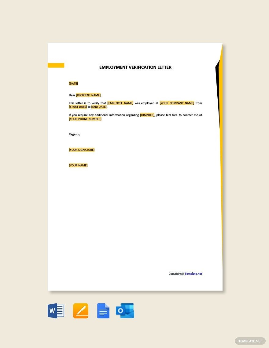 Employment Verification Letter In Google Docs Word Pages Outlook PDF Download Template