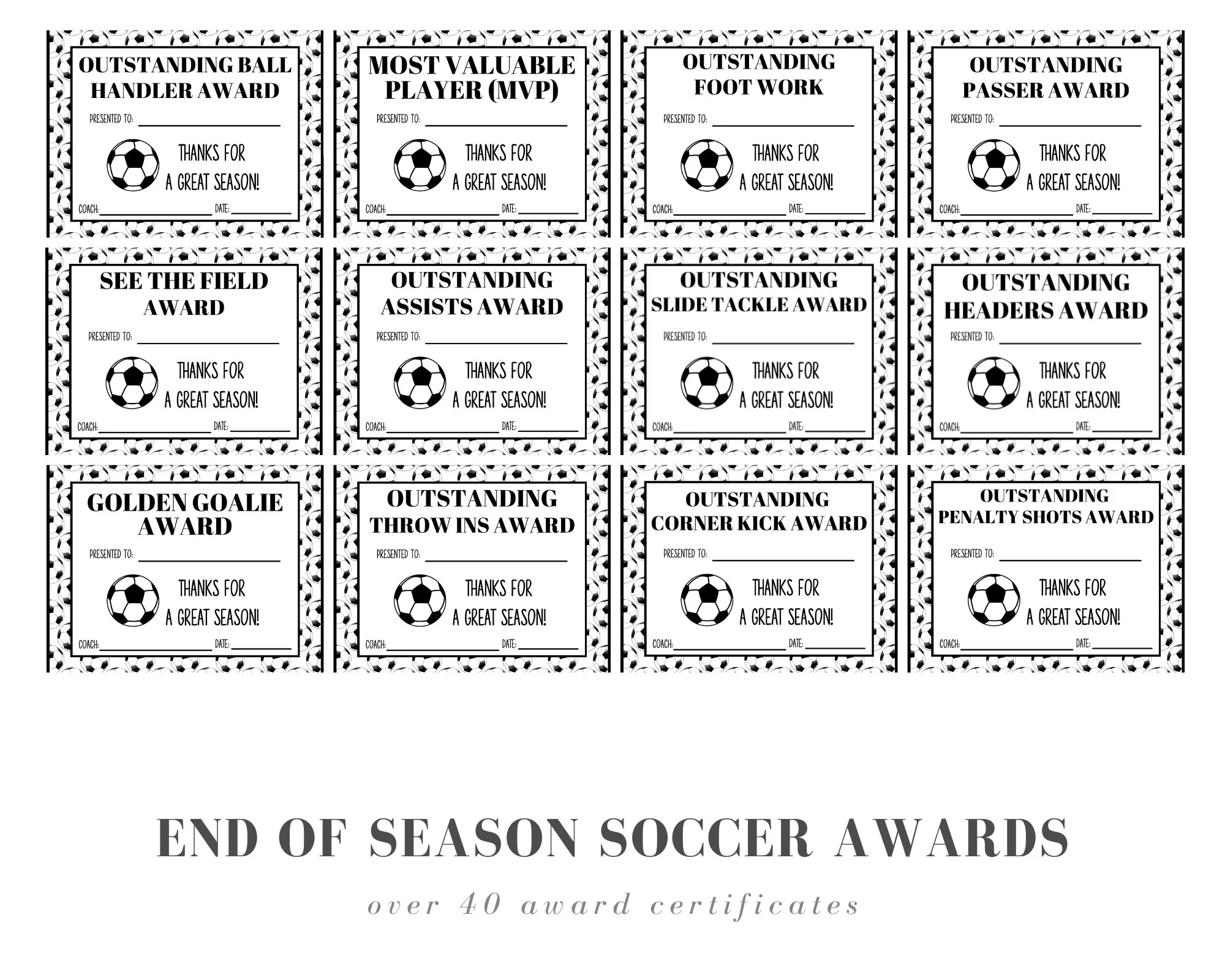 End Of Season Soccer Award Certificates 40 Soccer Certificates Etsy