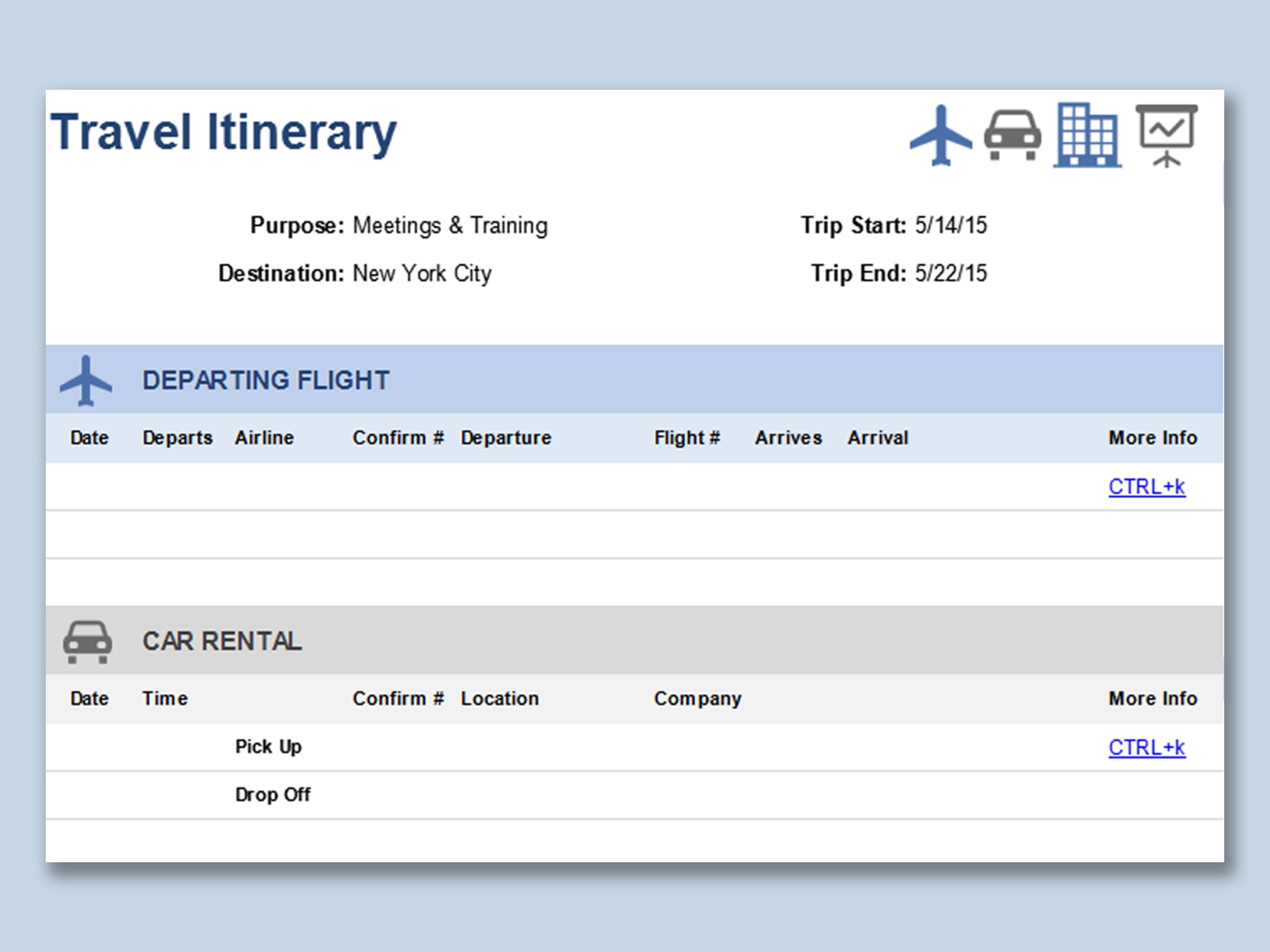 EXCEL Of Travel Itinerary xlsx WPS Free Templates