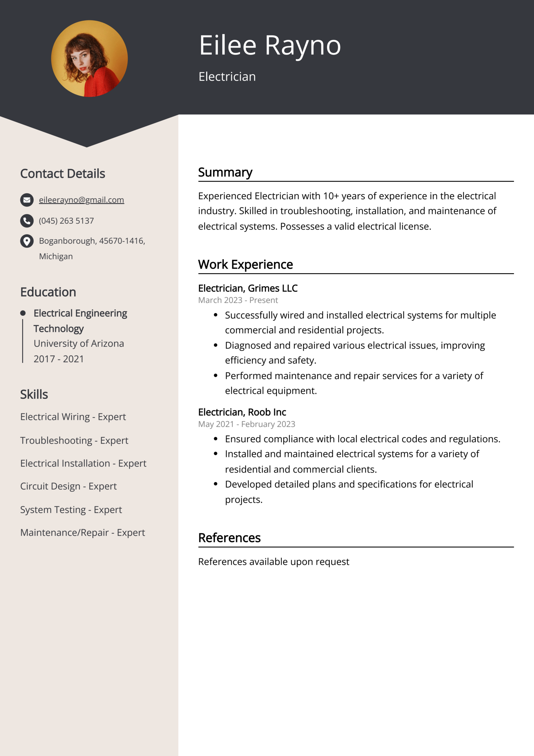 Experienced Electrician Resume Example Free Guide 