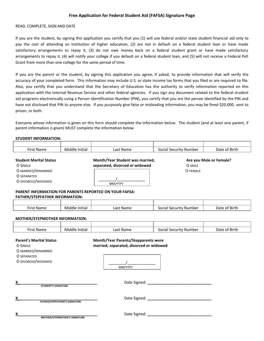 Fafsa Signature Page Fill Out Printable PDF Forms Online