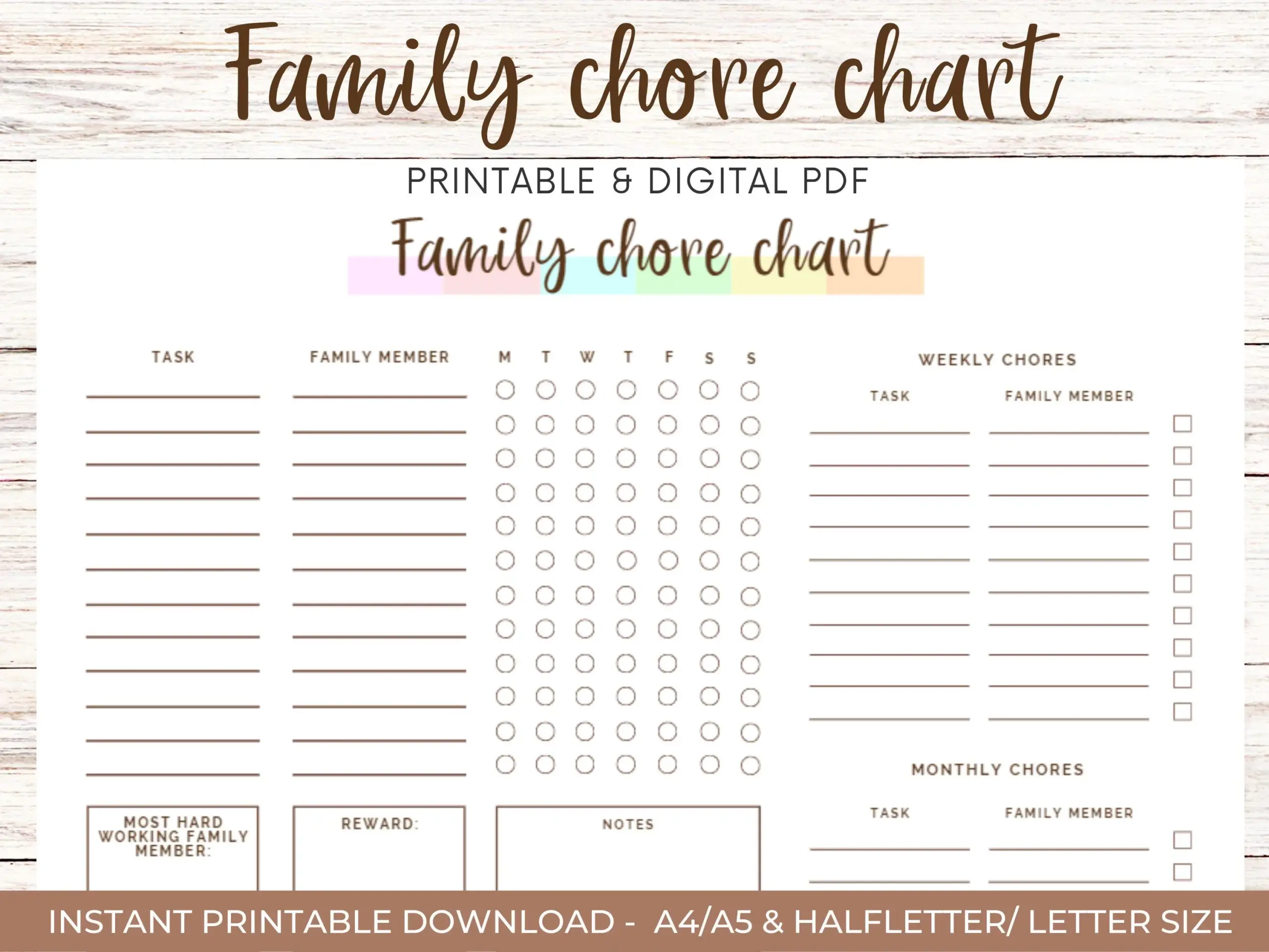 monthly chore chart template