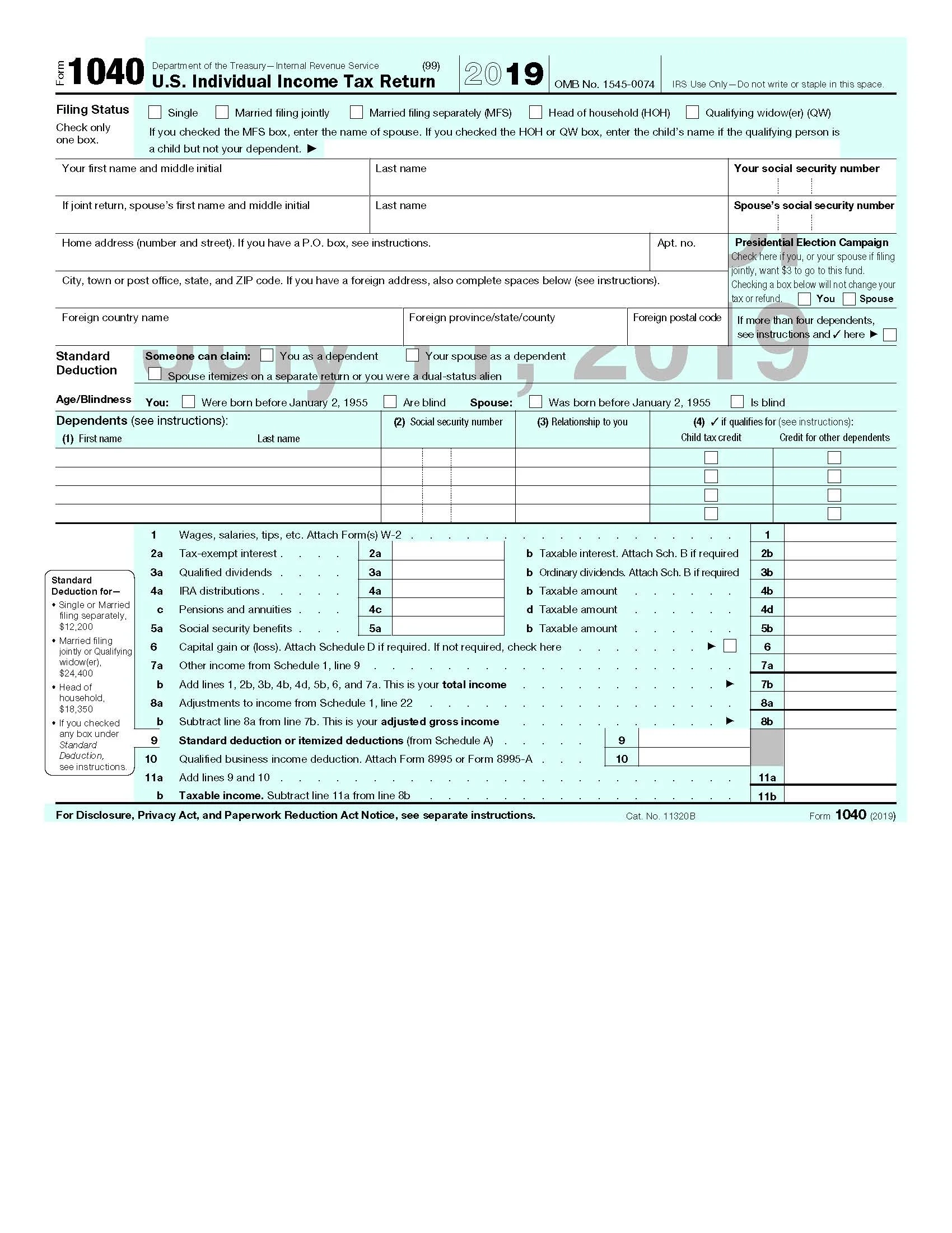 tax form 1040 printable