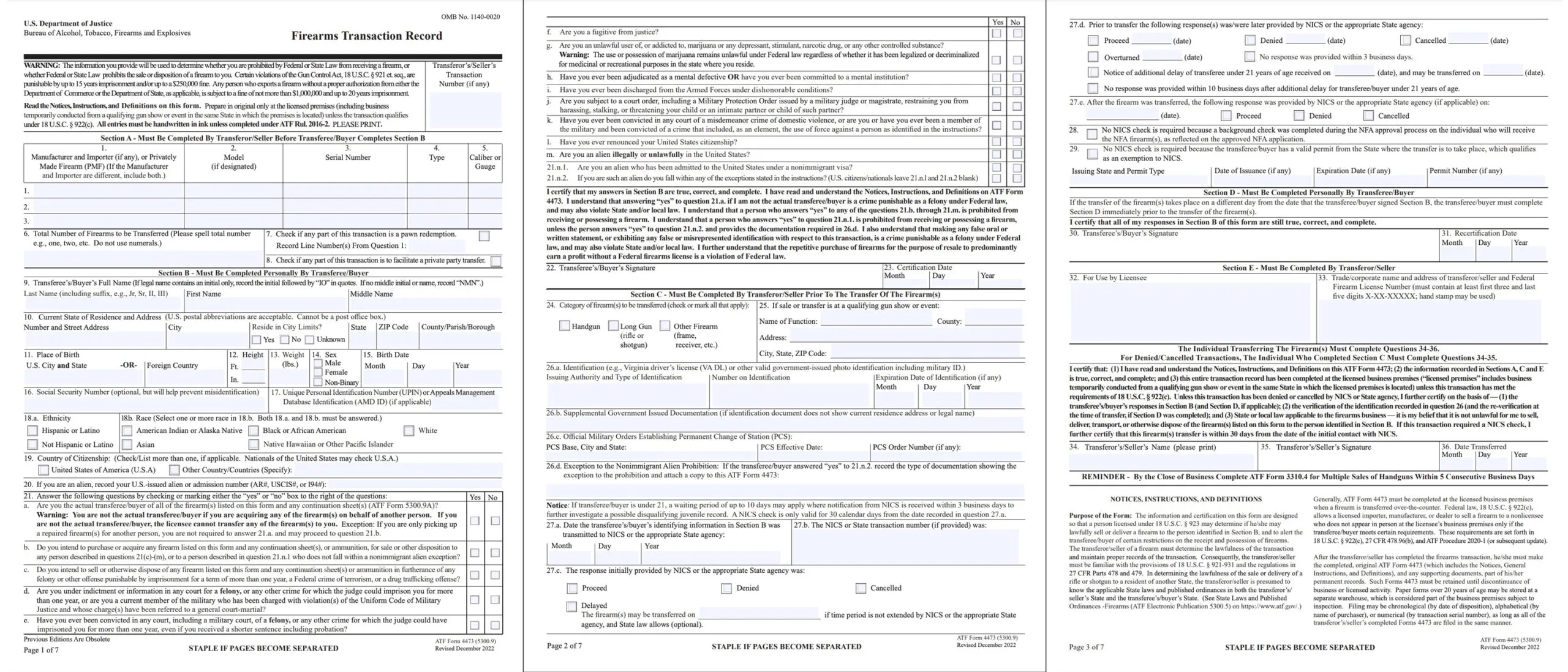 Fed Form 4473 Printable Study Planner