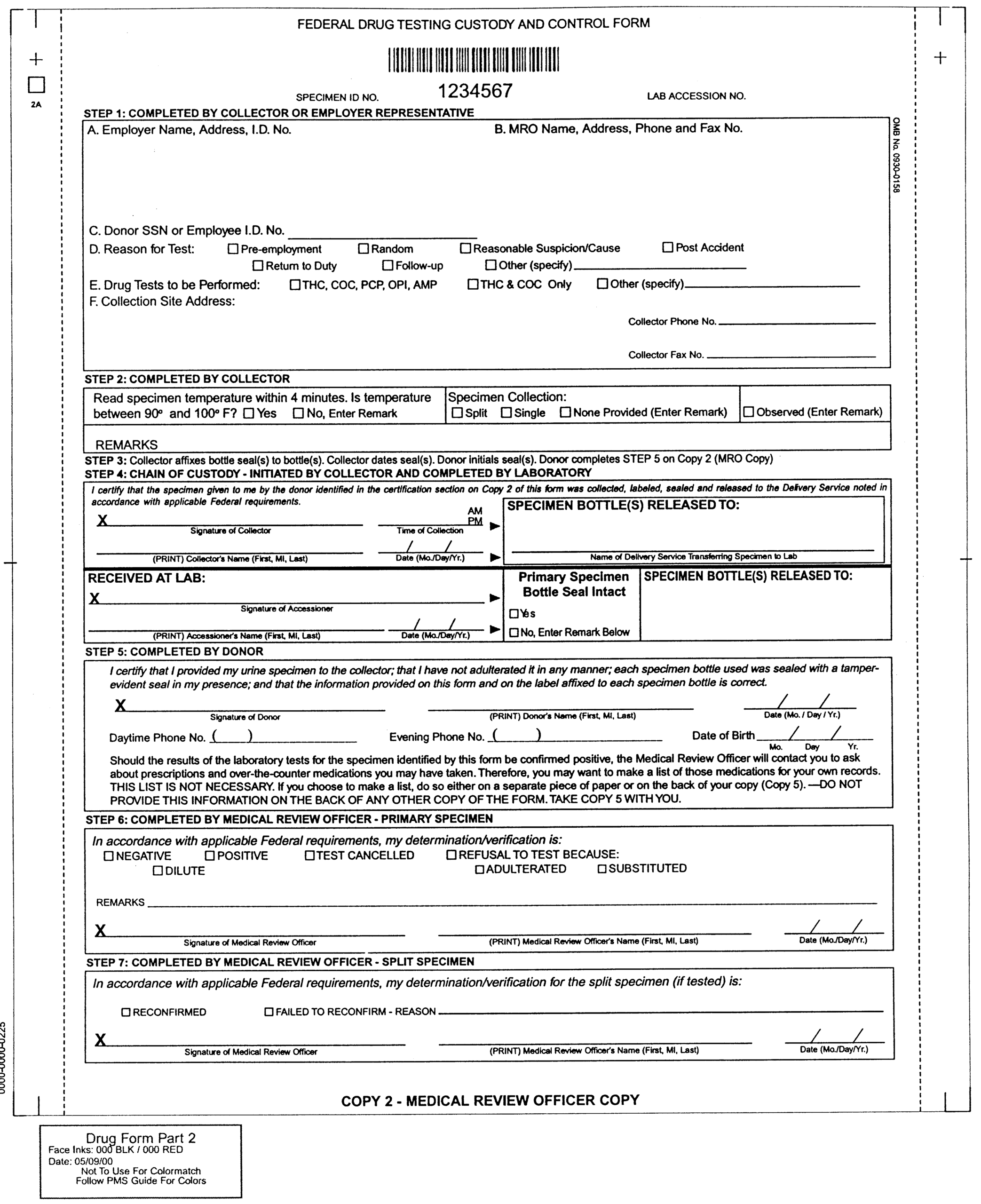 Federal Register Federal Drug Testing Custody And Control Form