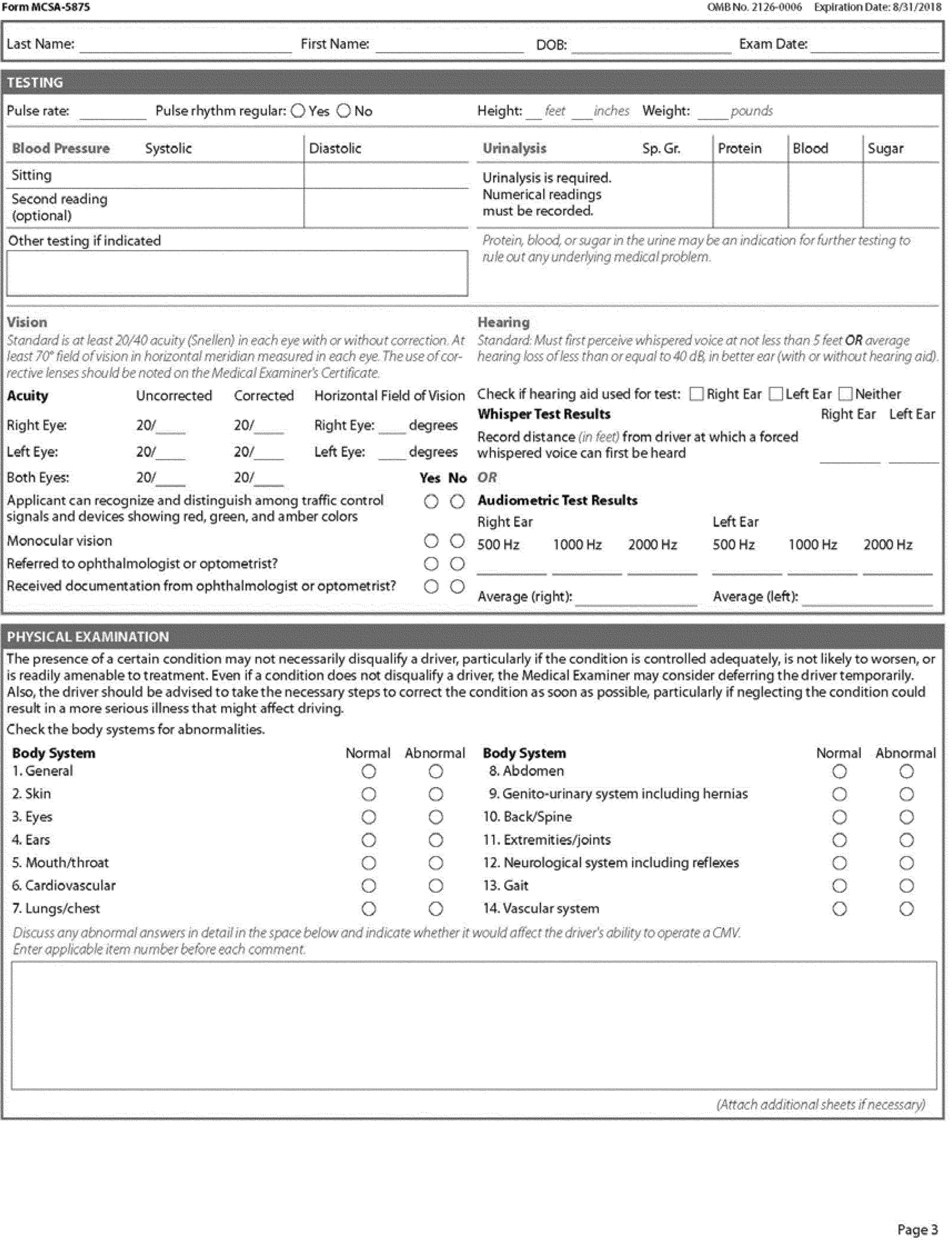Federal Register Physical Qualifications And Examinations Medical Examination Report And Medical Examiner s Certificate Forms