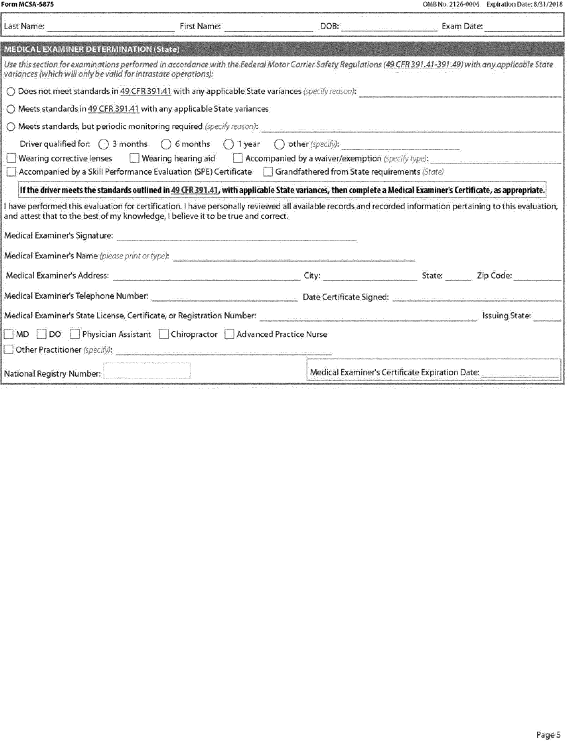 Federal Register Physical Qualifications And Examinations Medical Examination Report And Medical Examiner s Certificate Forms